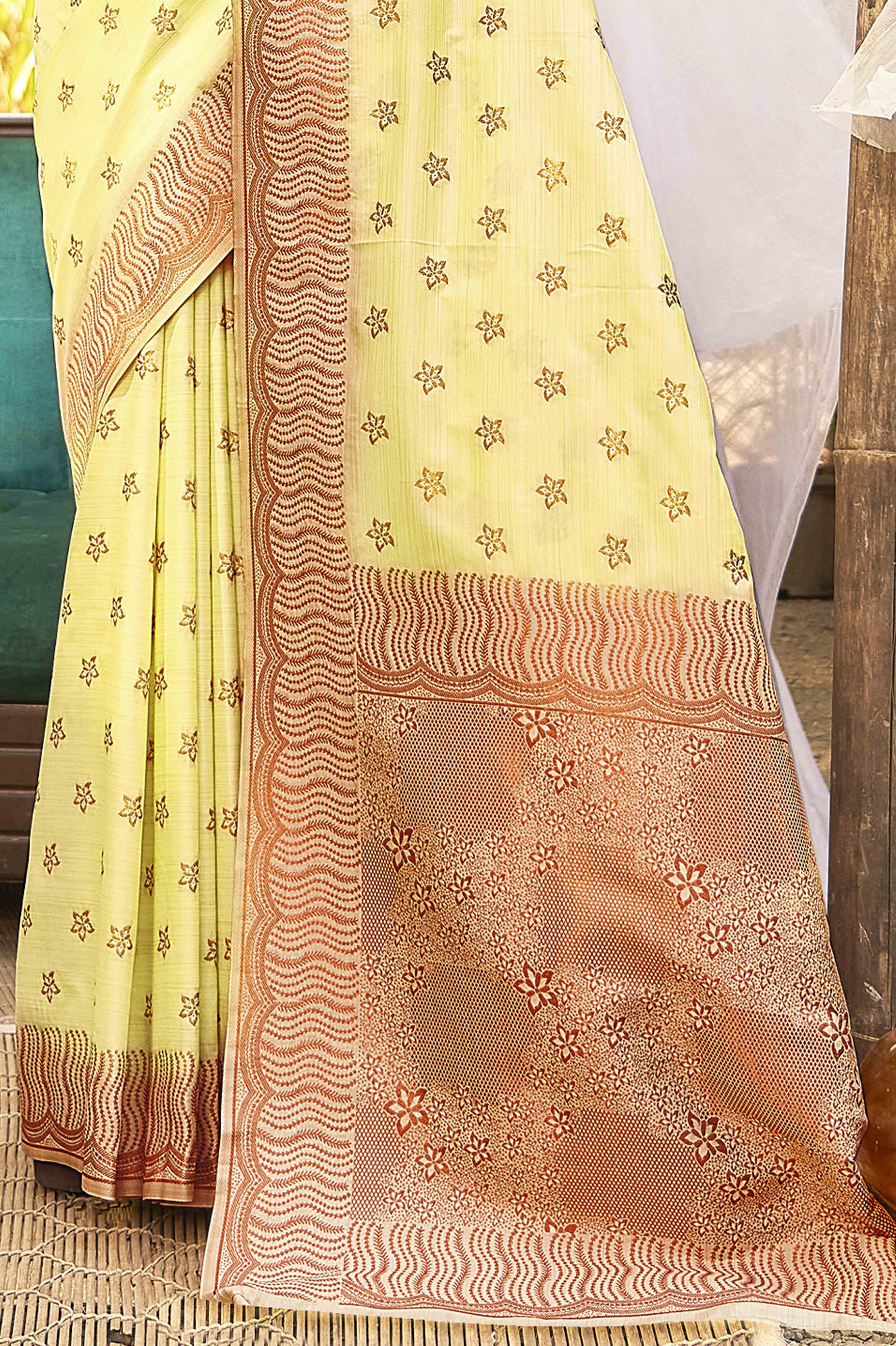 Yellow Banarasi Silk Saree With Intricate Zari Woven Work