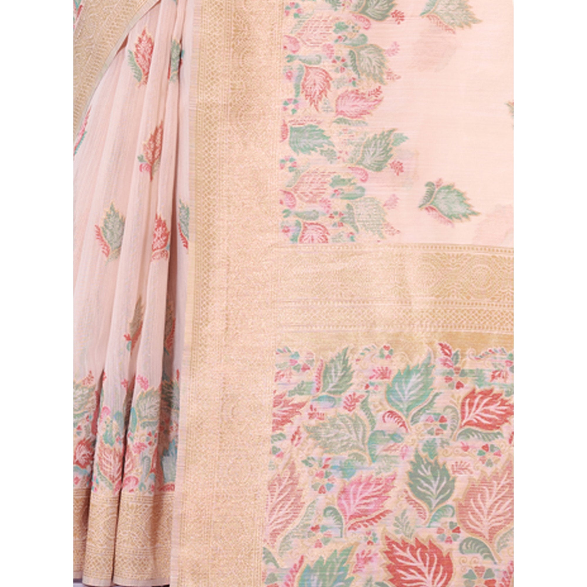 Pink Floral Woven Cotton Silk Saree With Tassels
