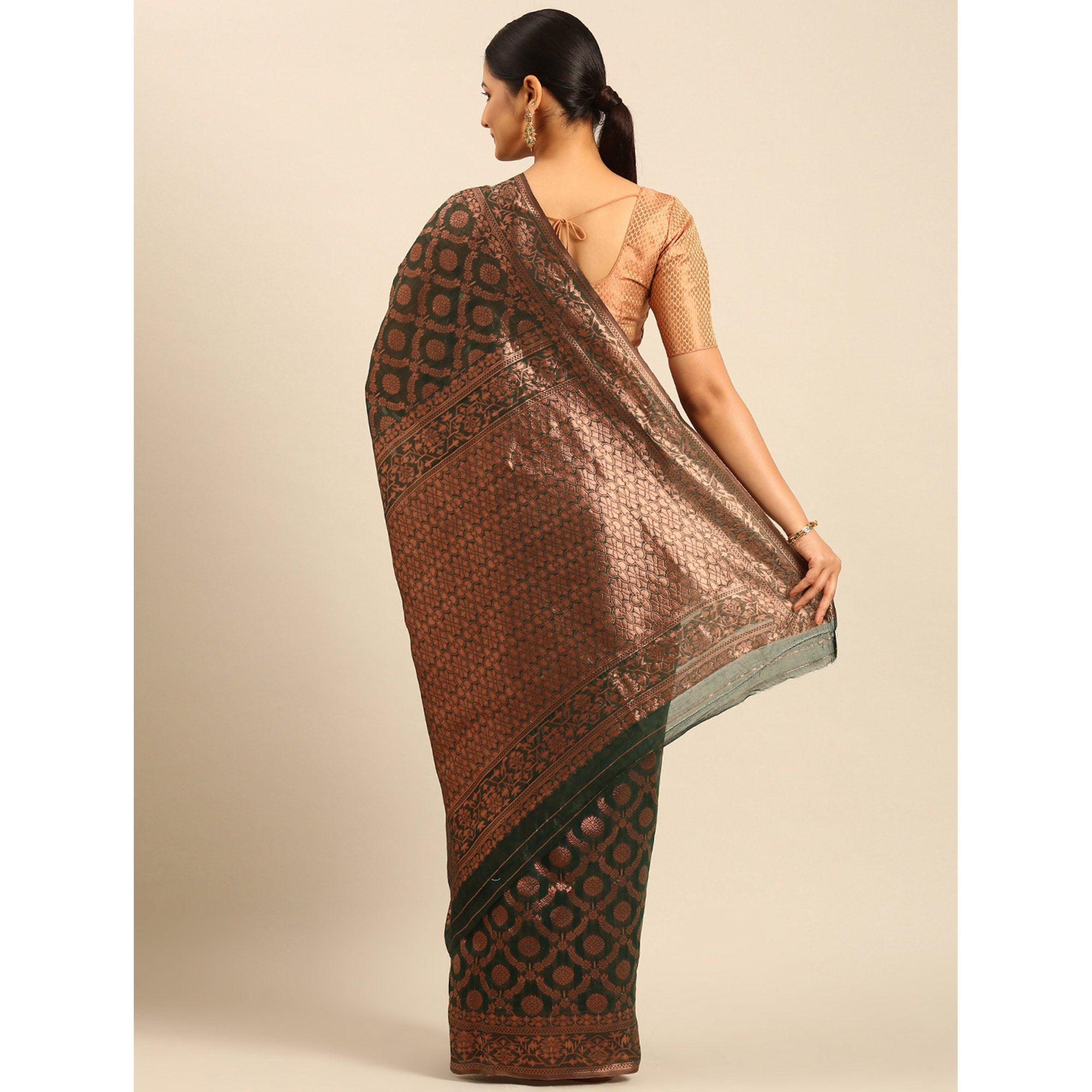 Green Floral Woven Cotton Silk Saree