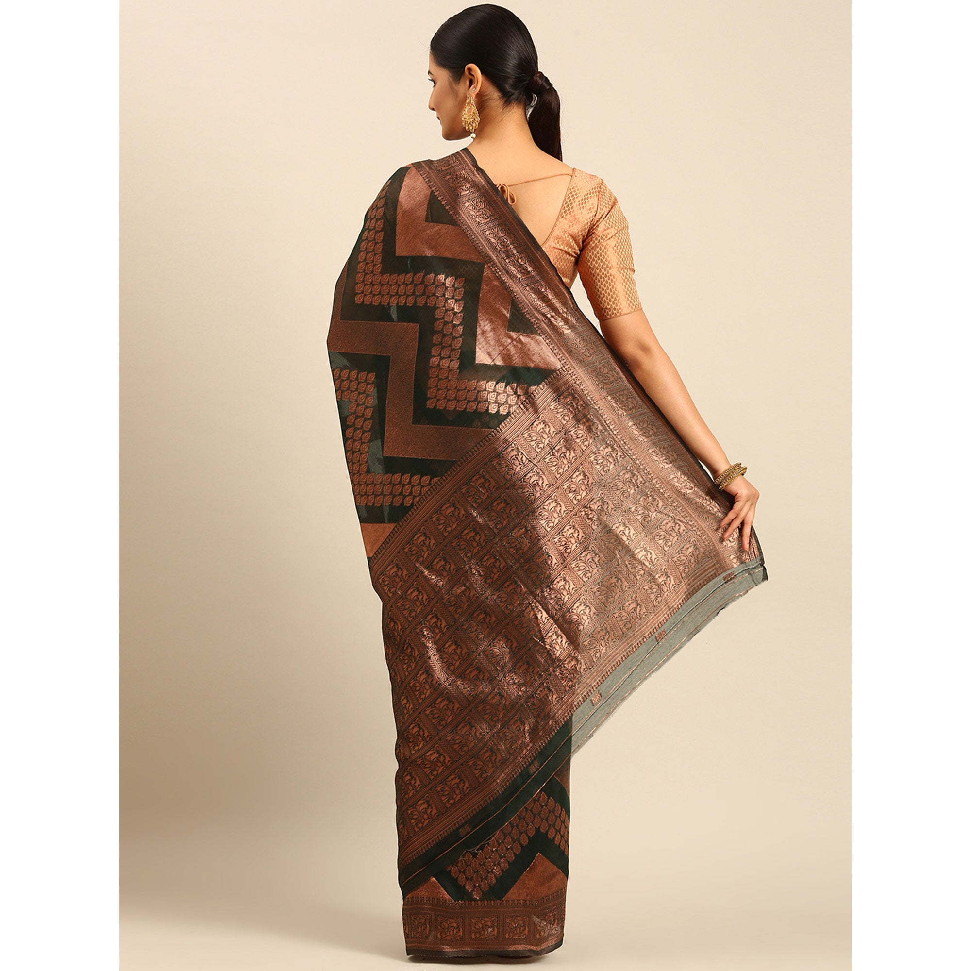 Green Floral Woven Cotton Silk Saree