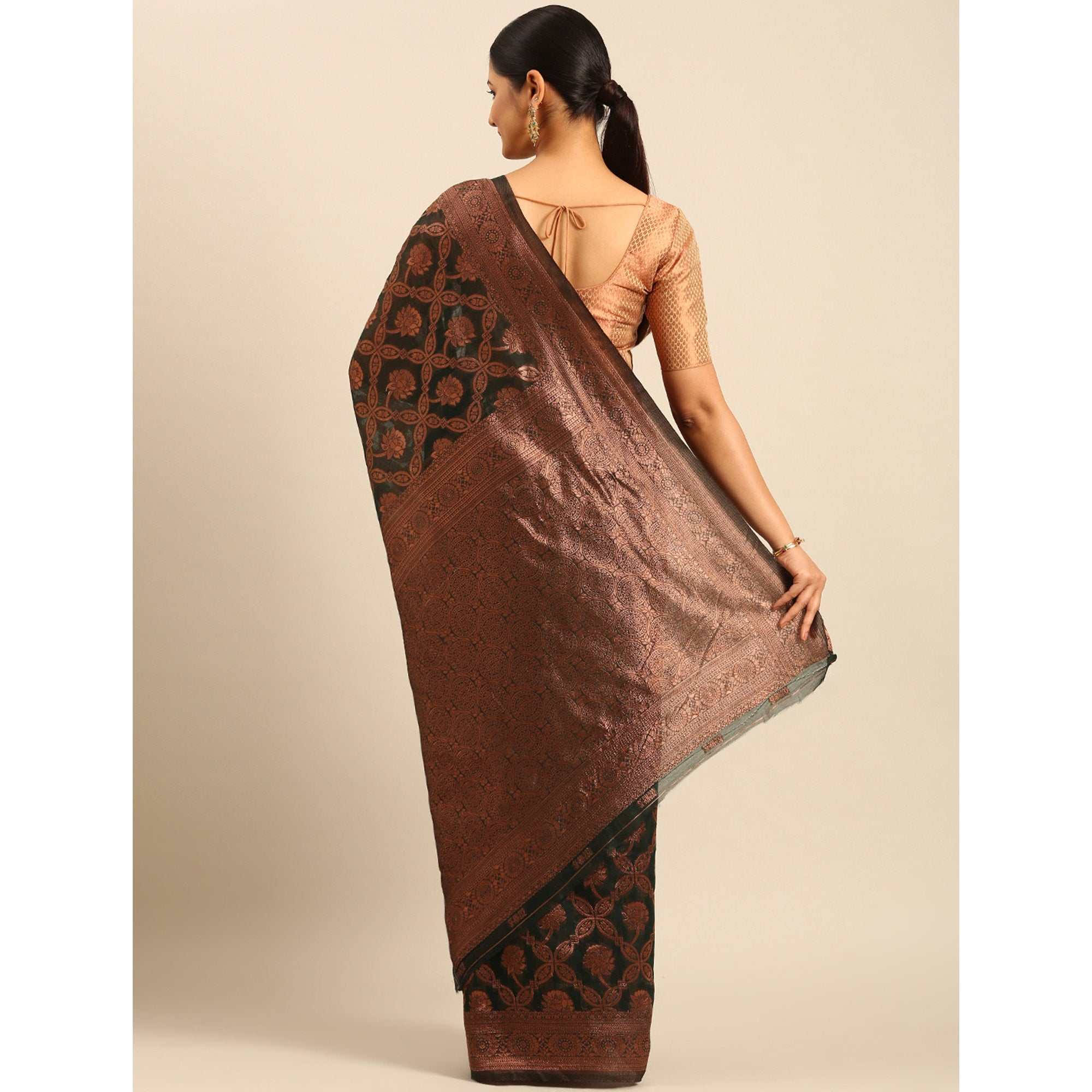 Green Floral Woven Cotton Silk Saree