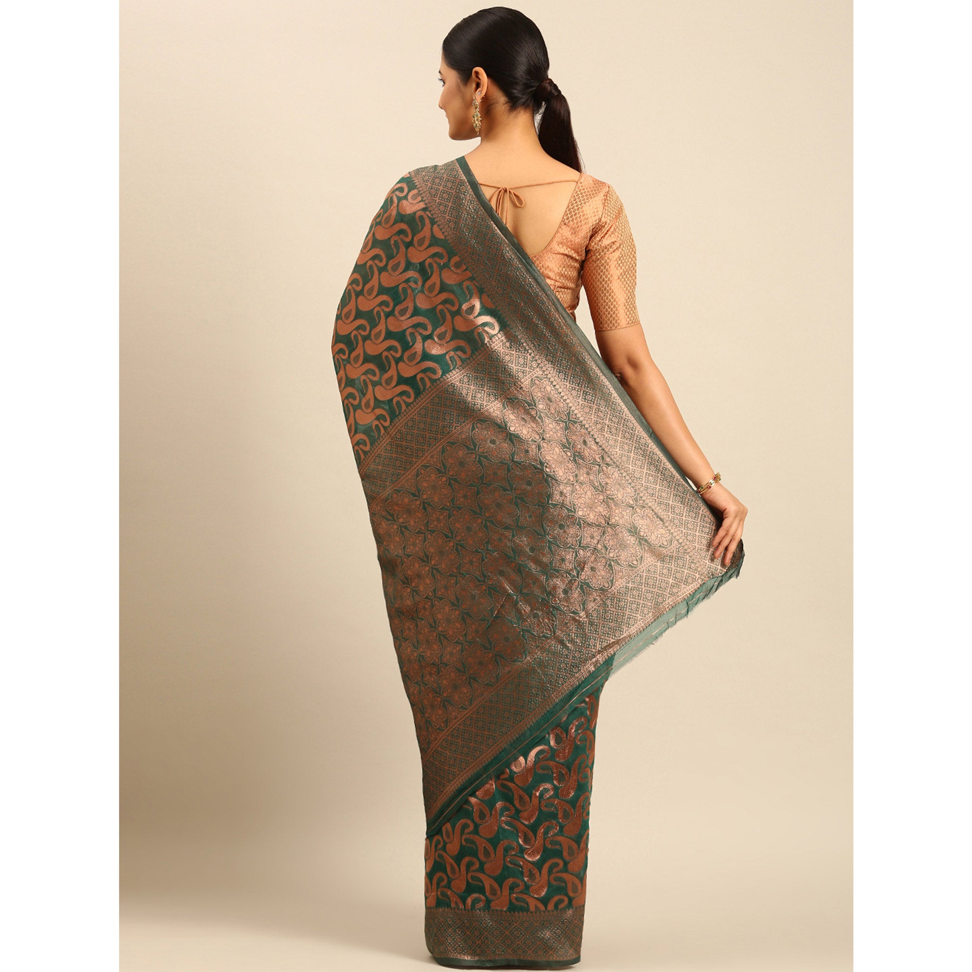 Green Floral Woven Cotton Silk Saree