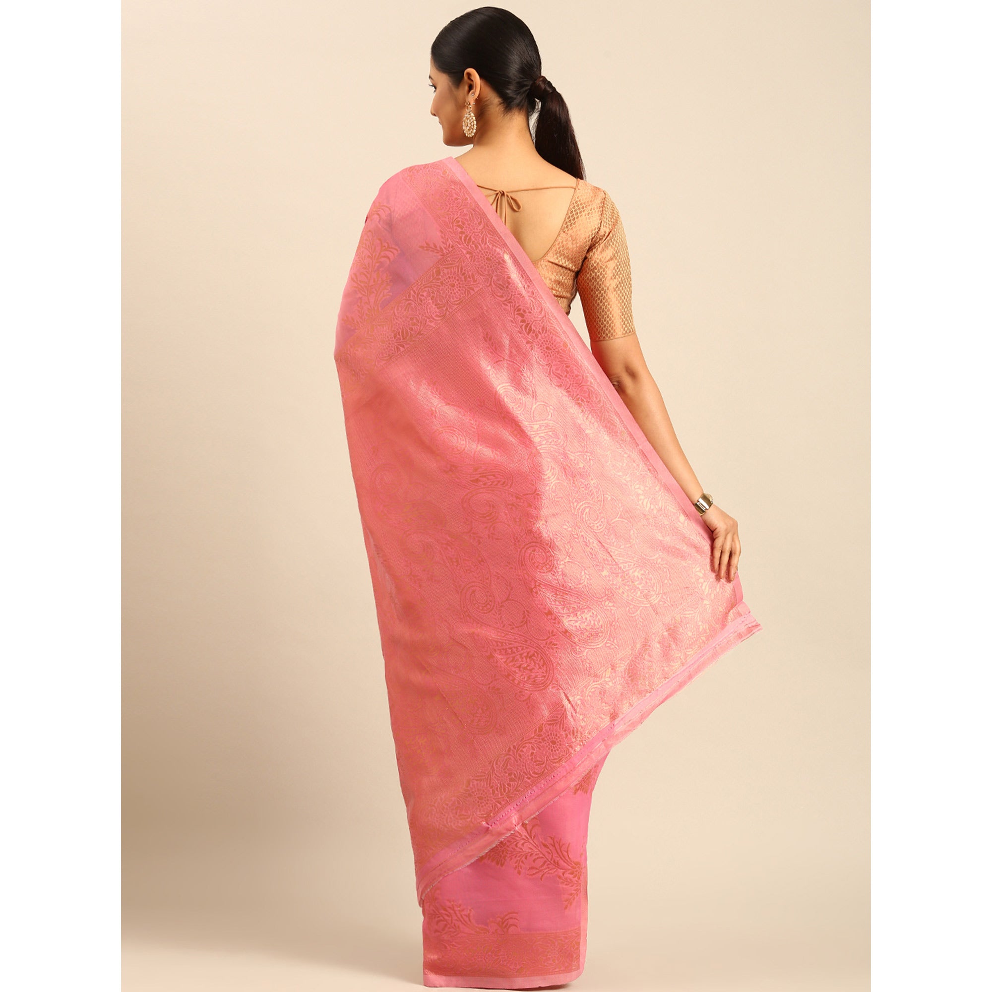 Pink Floral Woven Cotton Silk Saree