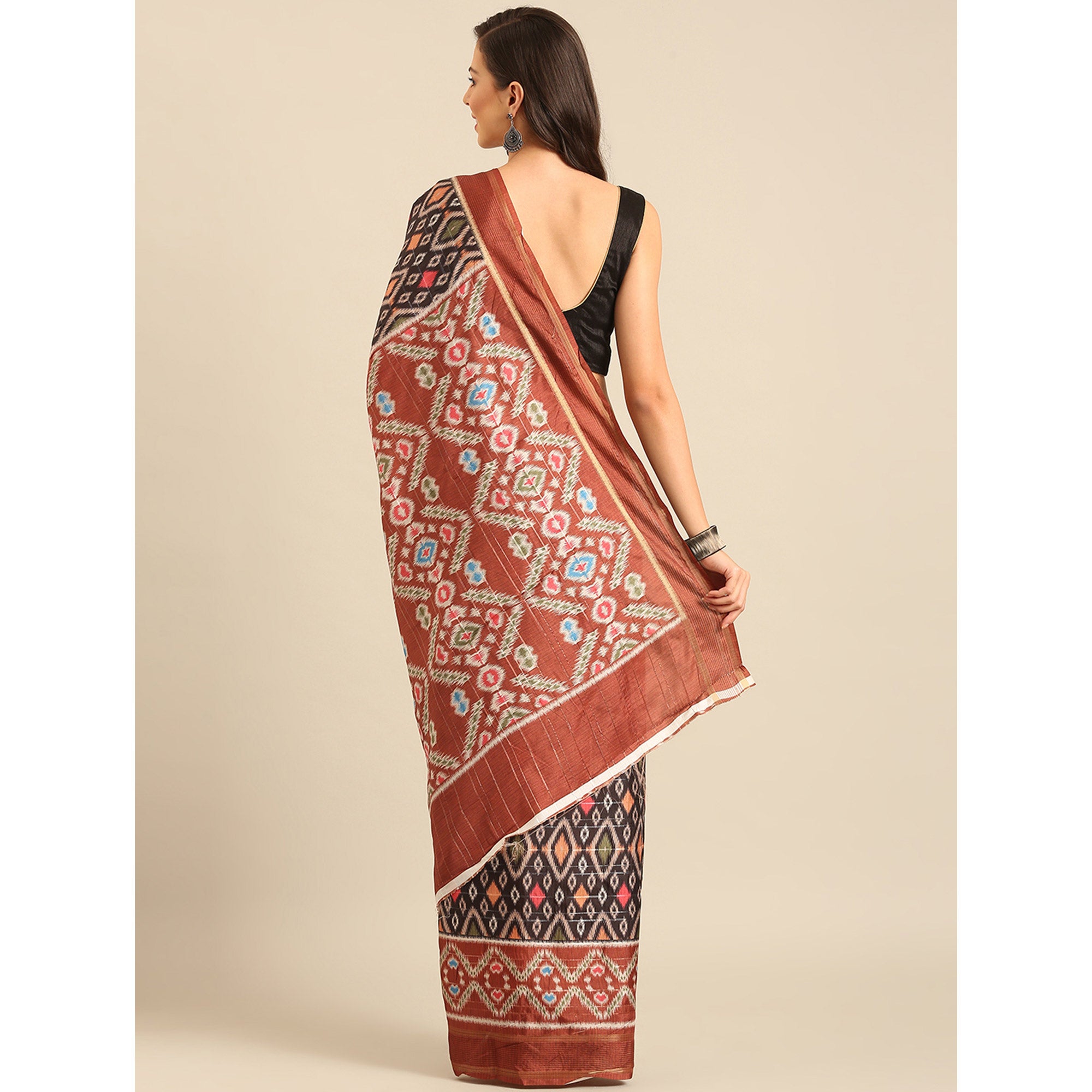 Black Digital Patola Printed Cotton Blend Saree
