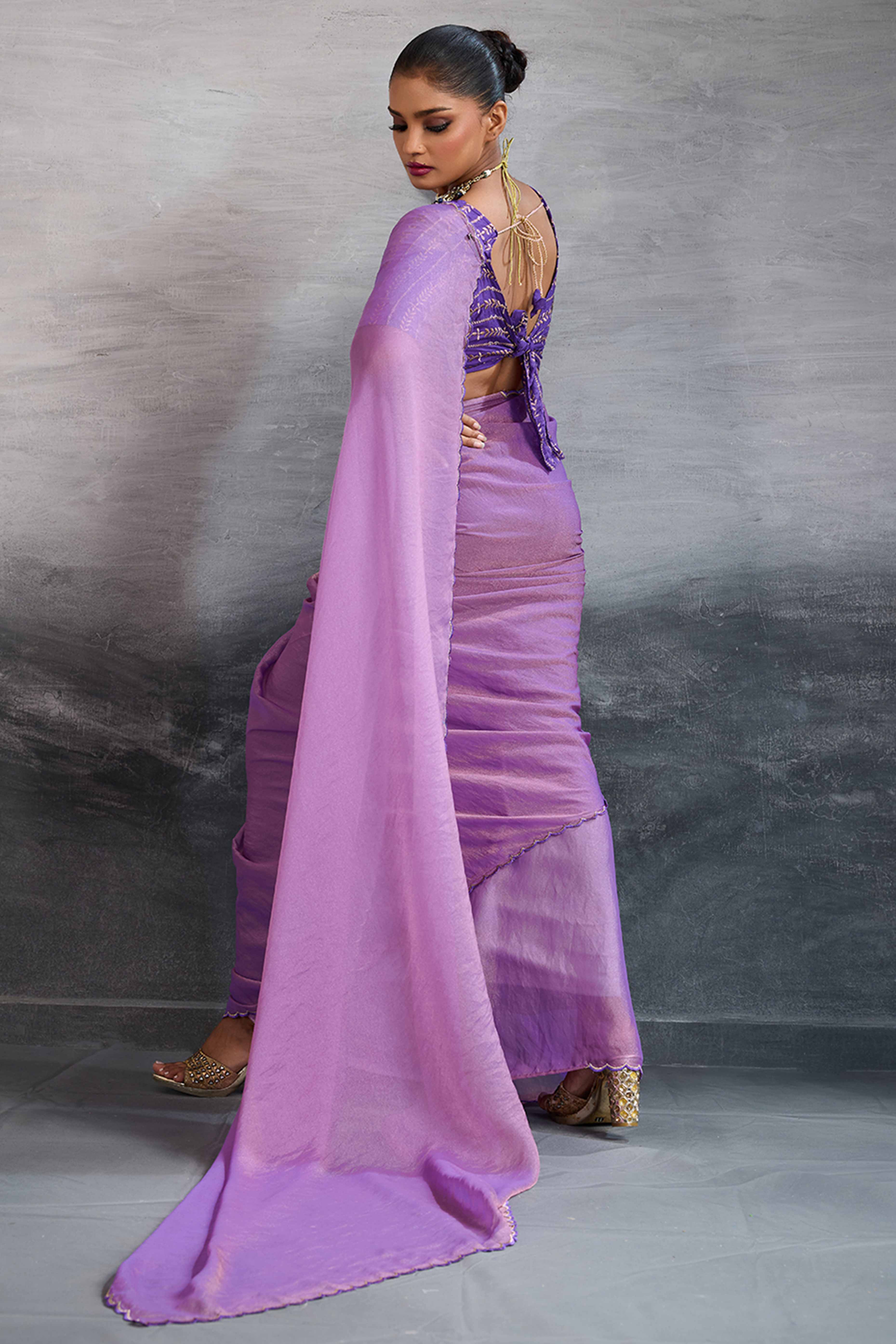 Lavender Solid Organza Jimmy Choo Saree Accentuated With Elegant Cutwork Border Detailing