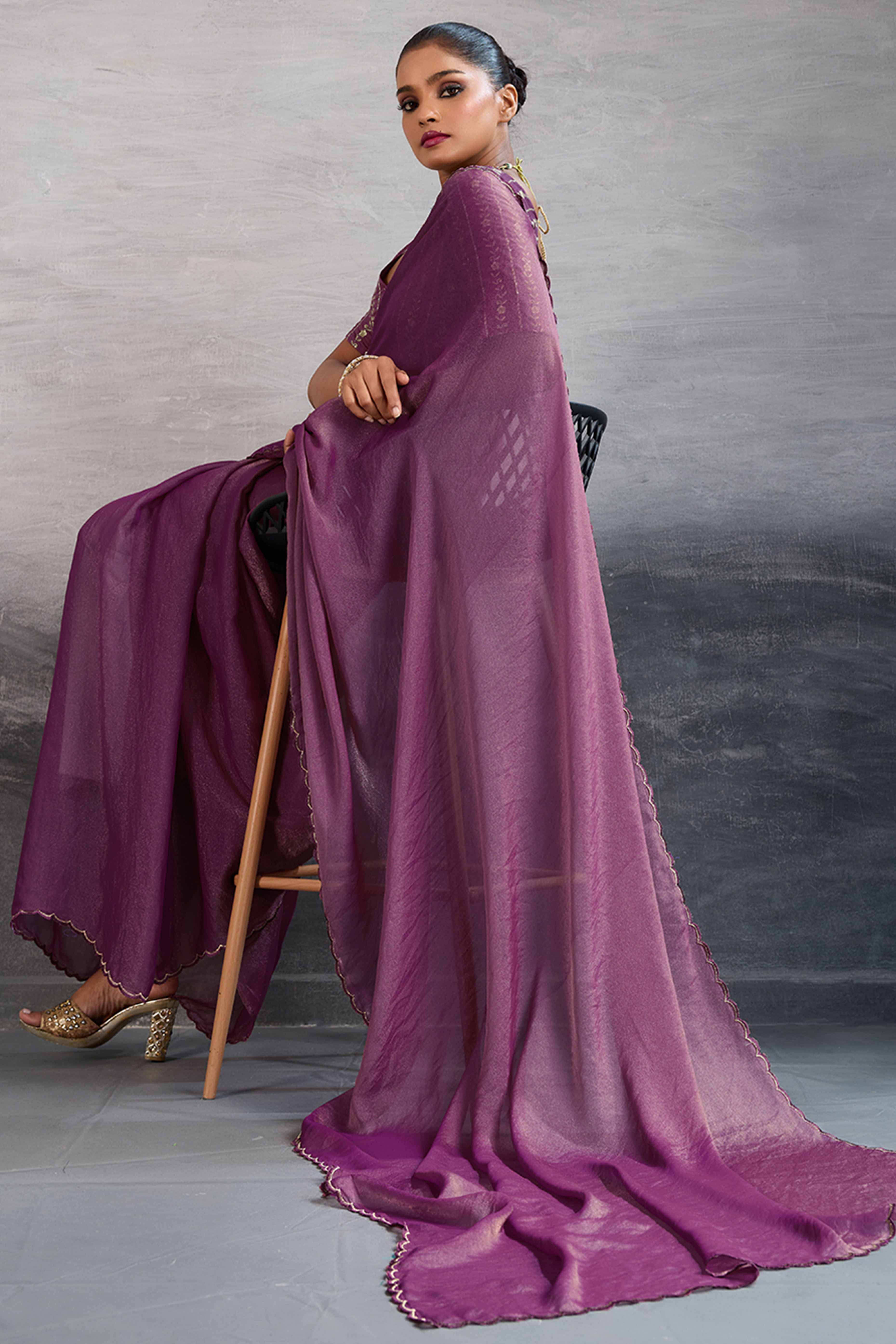 Orchid Purple Solid Organza Jimmy Choo Saree Accentuated With Elegant Cutwork Border Detailing