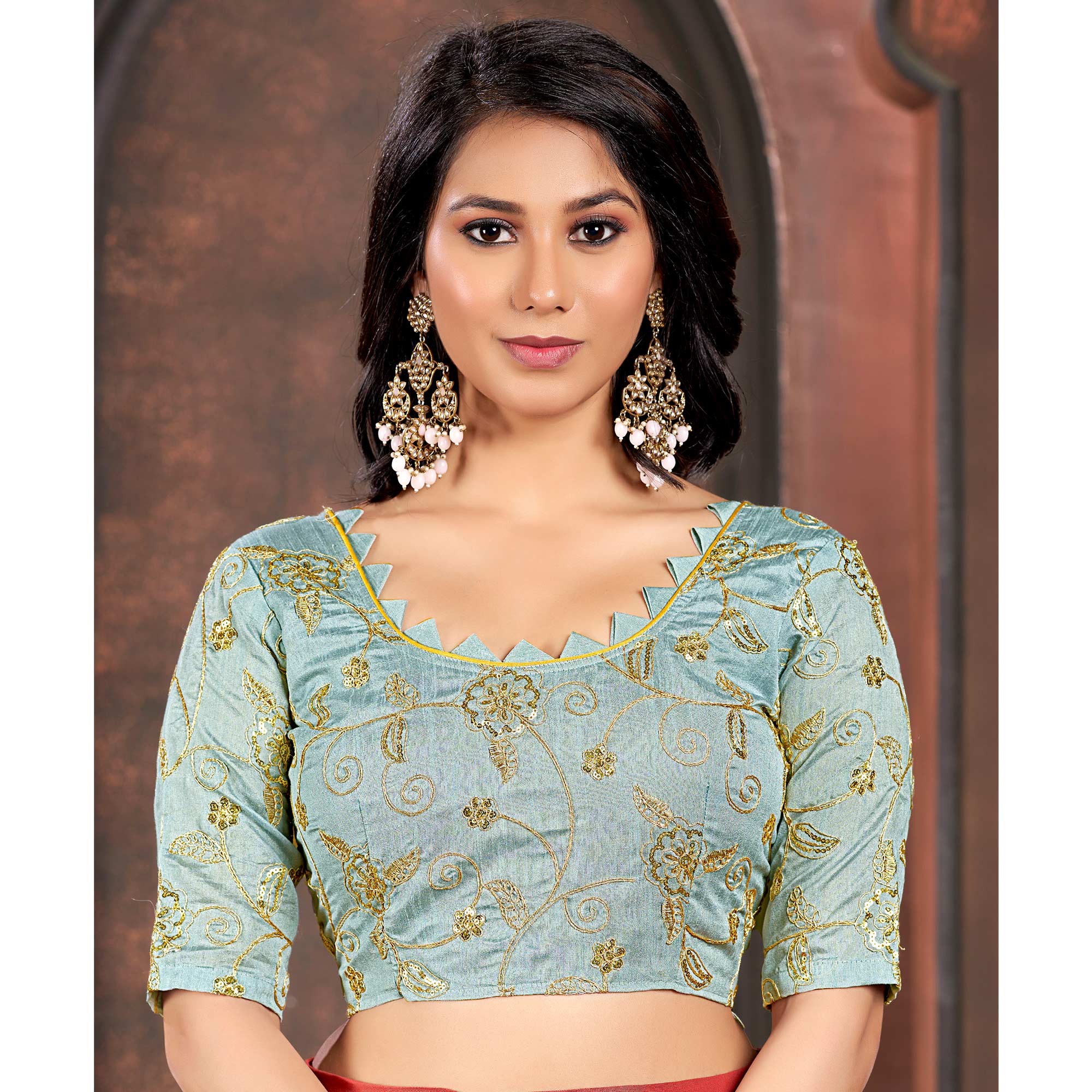 Blue Floral Printed Georgette Saree With Sequins Work Border