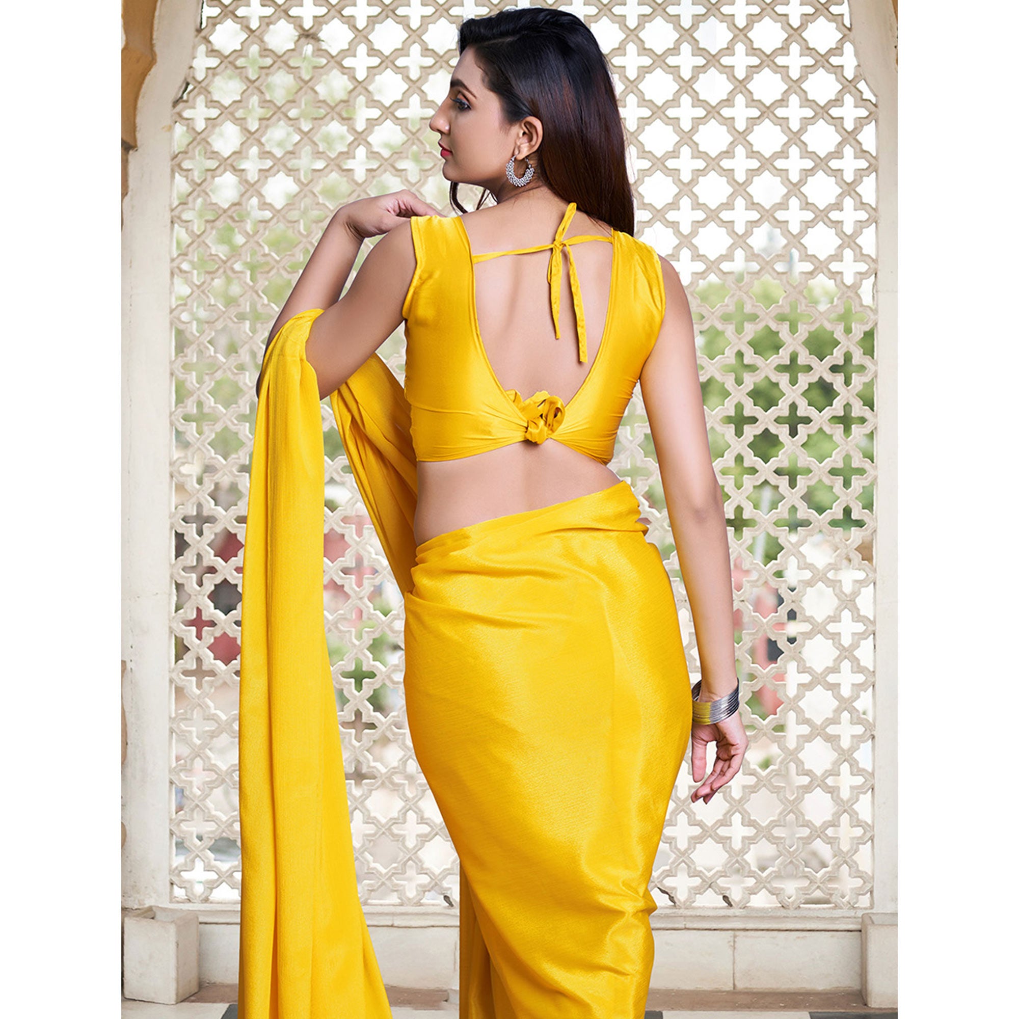 Yellow Solid Chiffon Saree