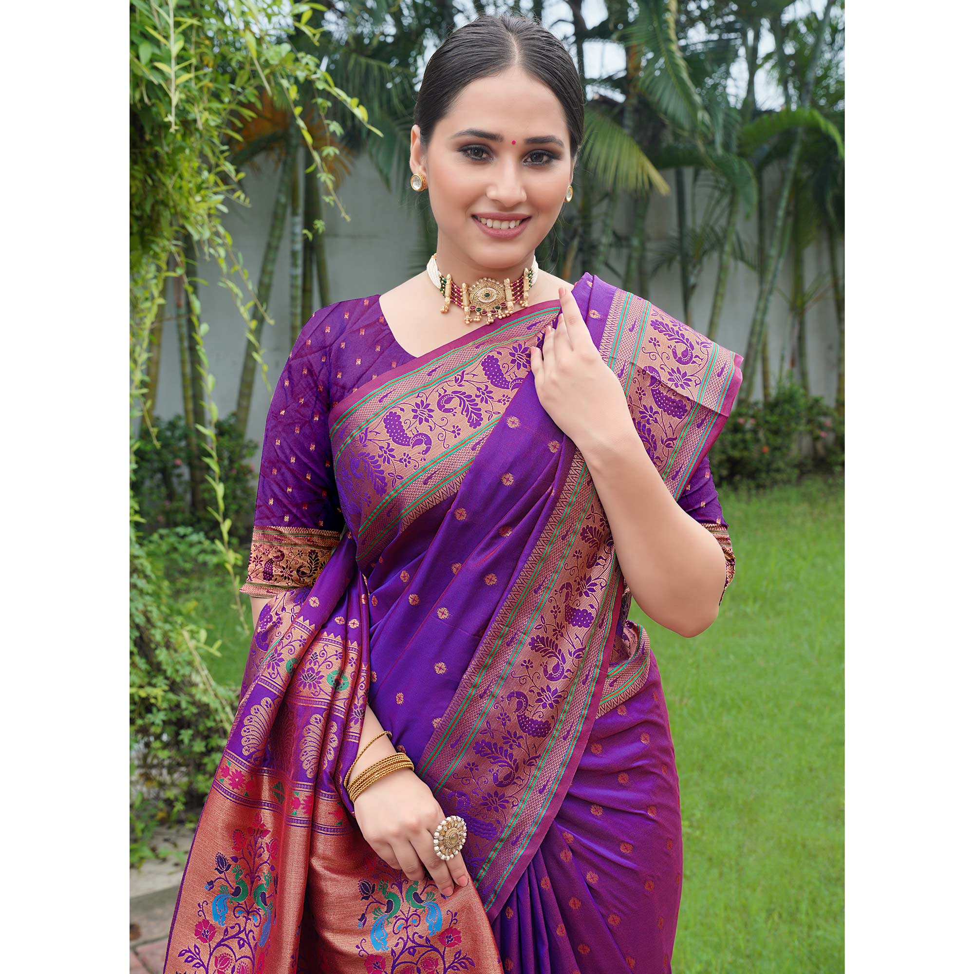 Violet Woven Paithani Art Silk Saree