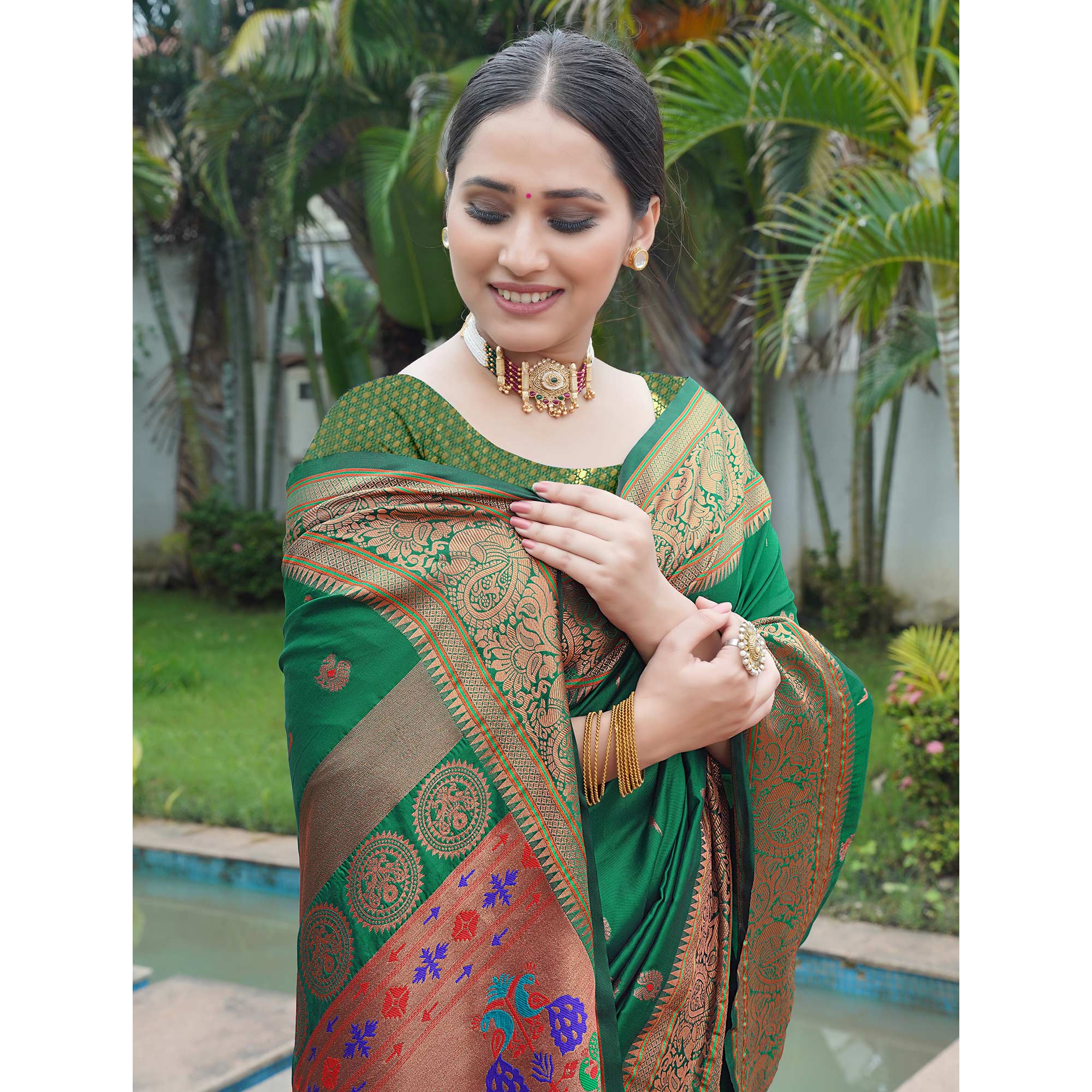 Green Woven Paithani Art Silk Saree