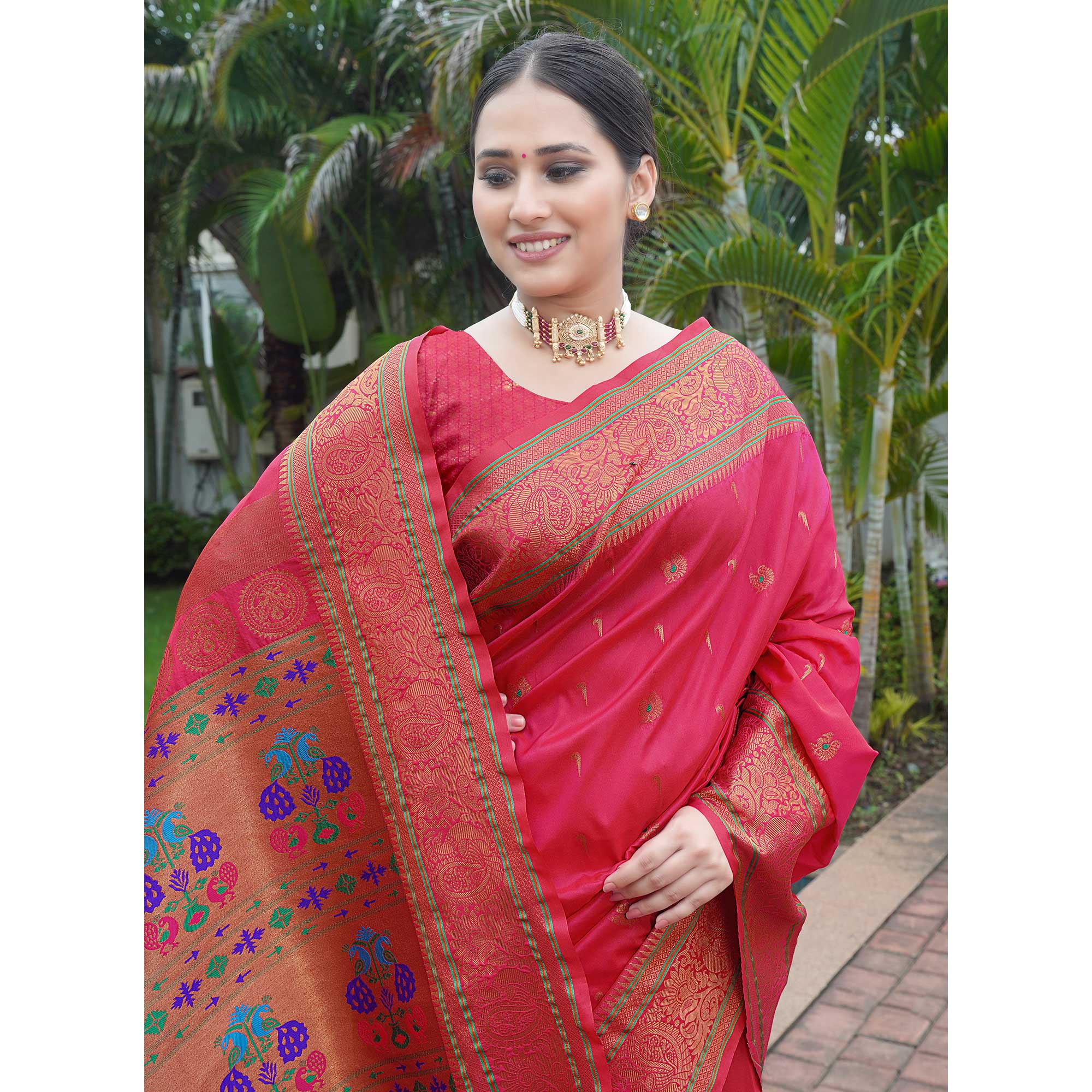 Pink Woven Paithani Art Silk Saree
