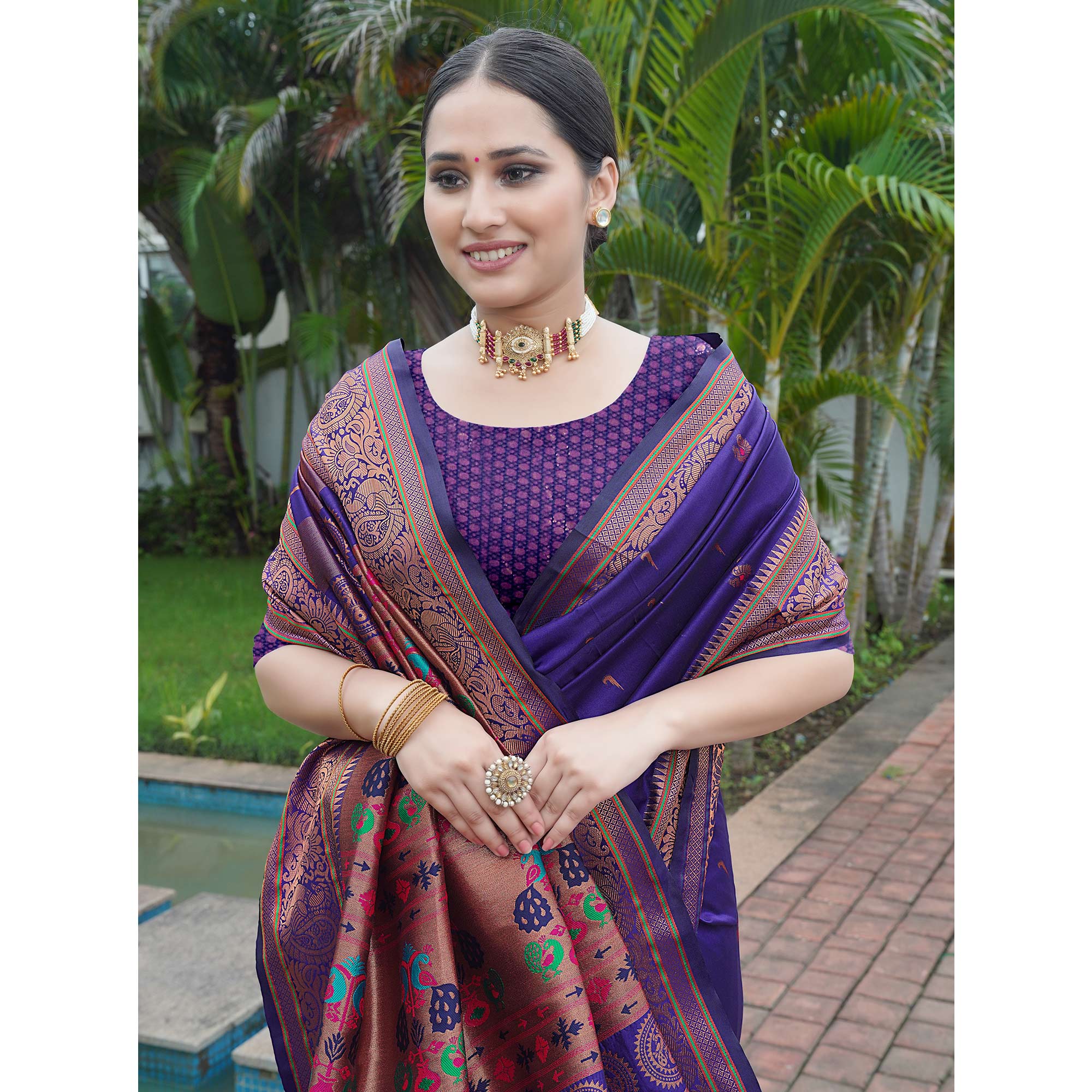 Blue Woven Paithani Art Silk Saree