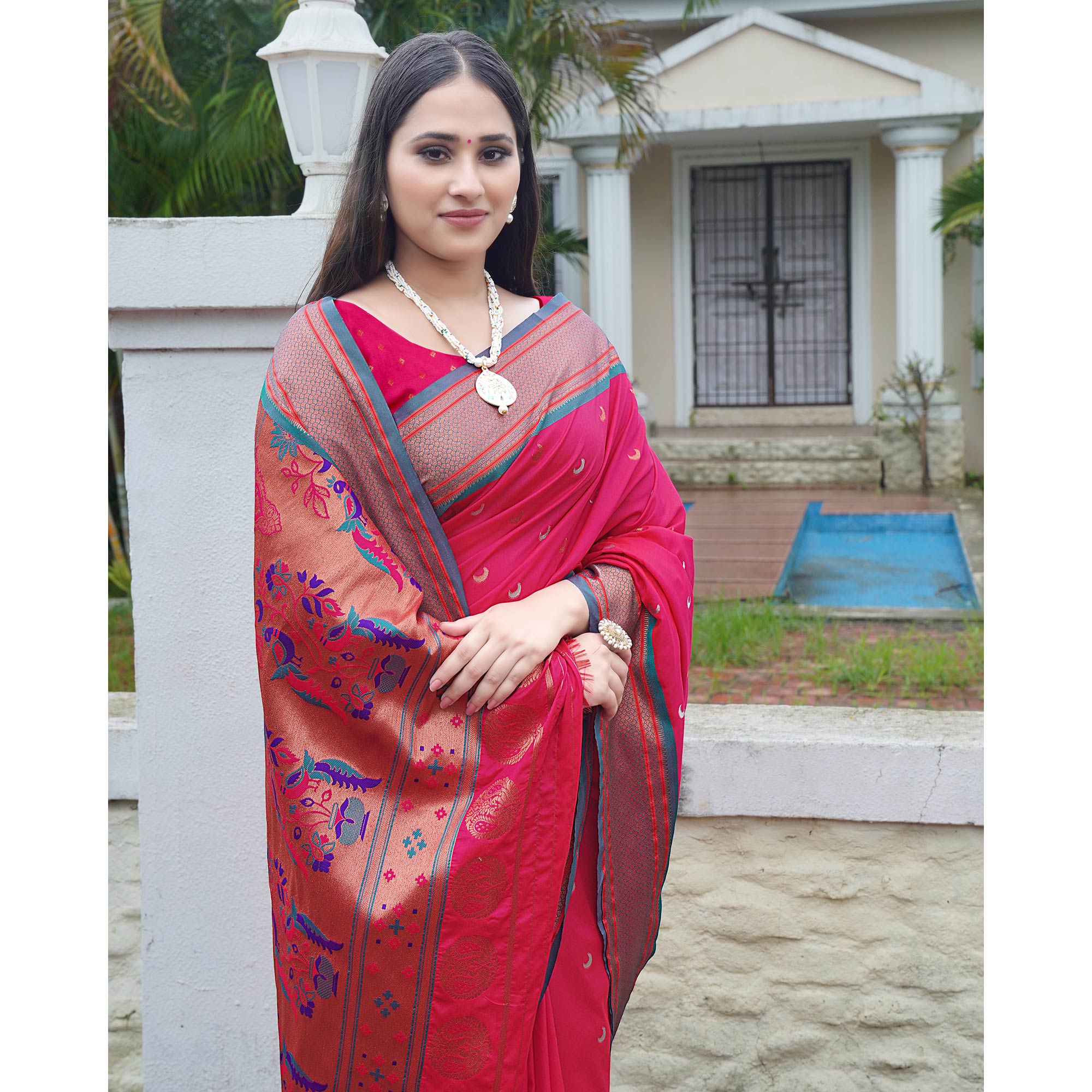 Pink Woven Paithani Art Silk Saree