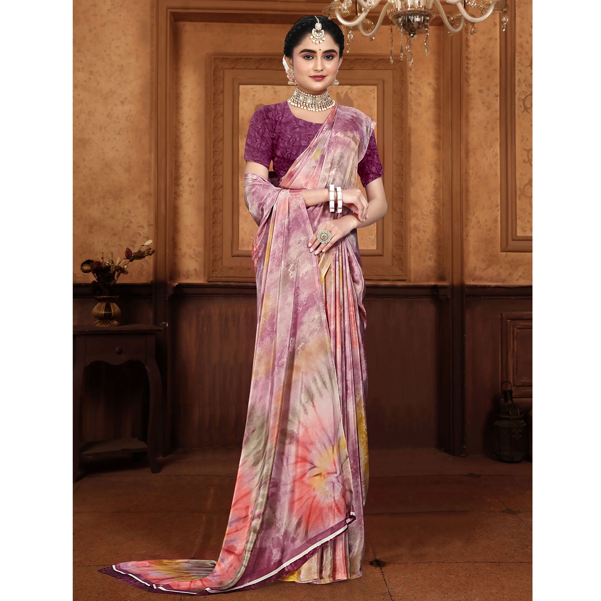 Purple Printed Crepe Silk Saree