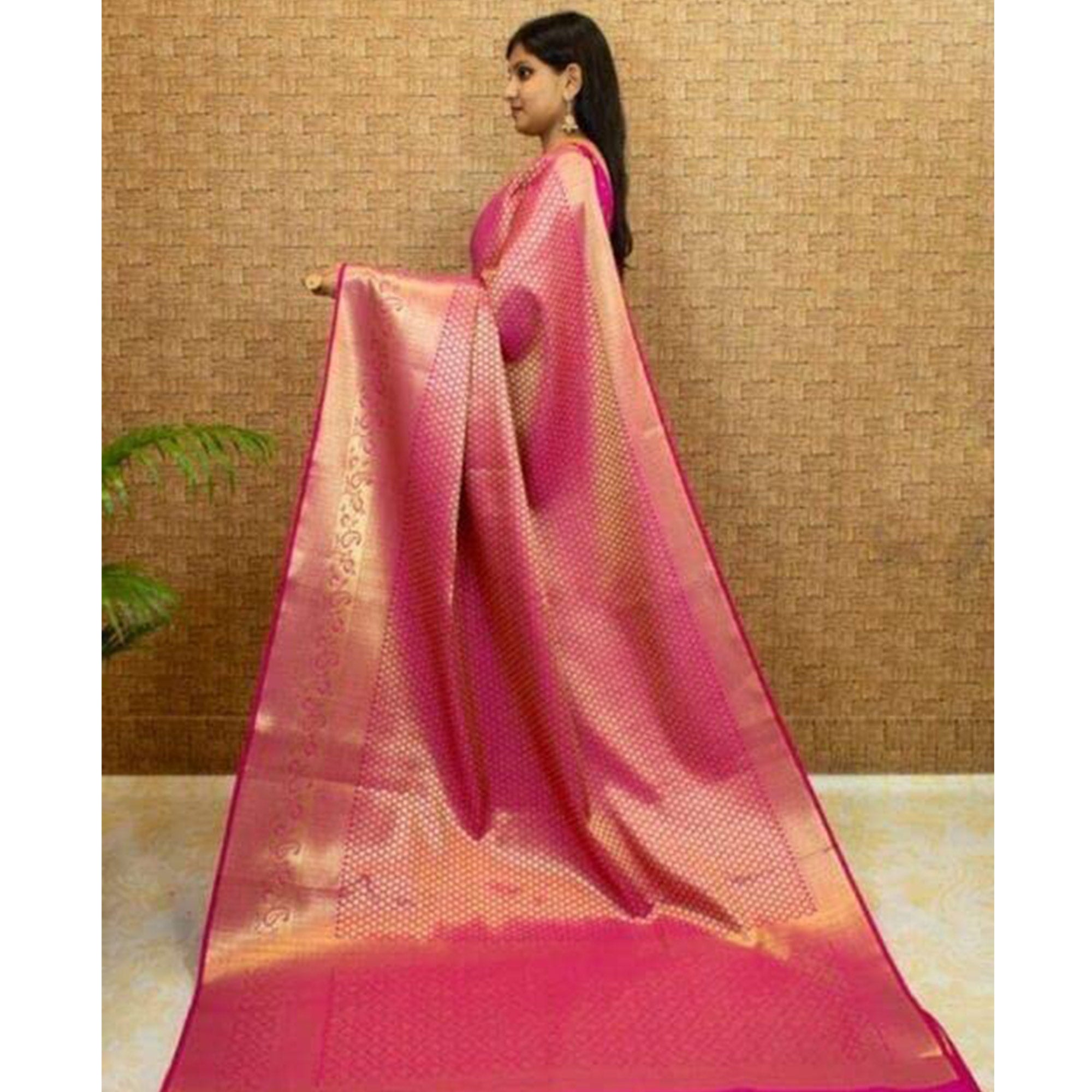 Pink Woven Banarasi Silk Saree