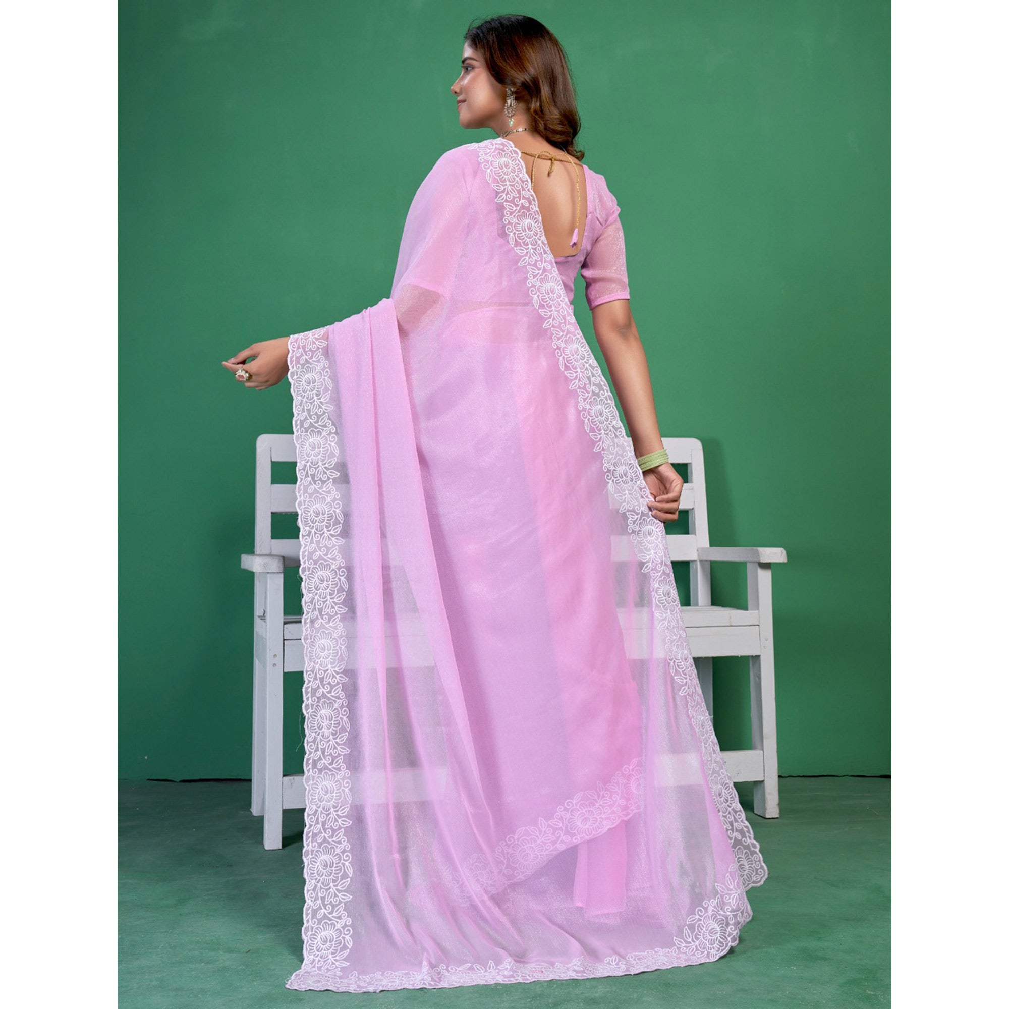 Purple Chiffon Saree With Embroidered Border