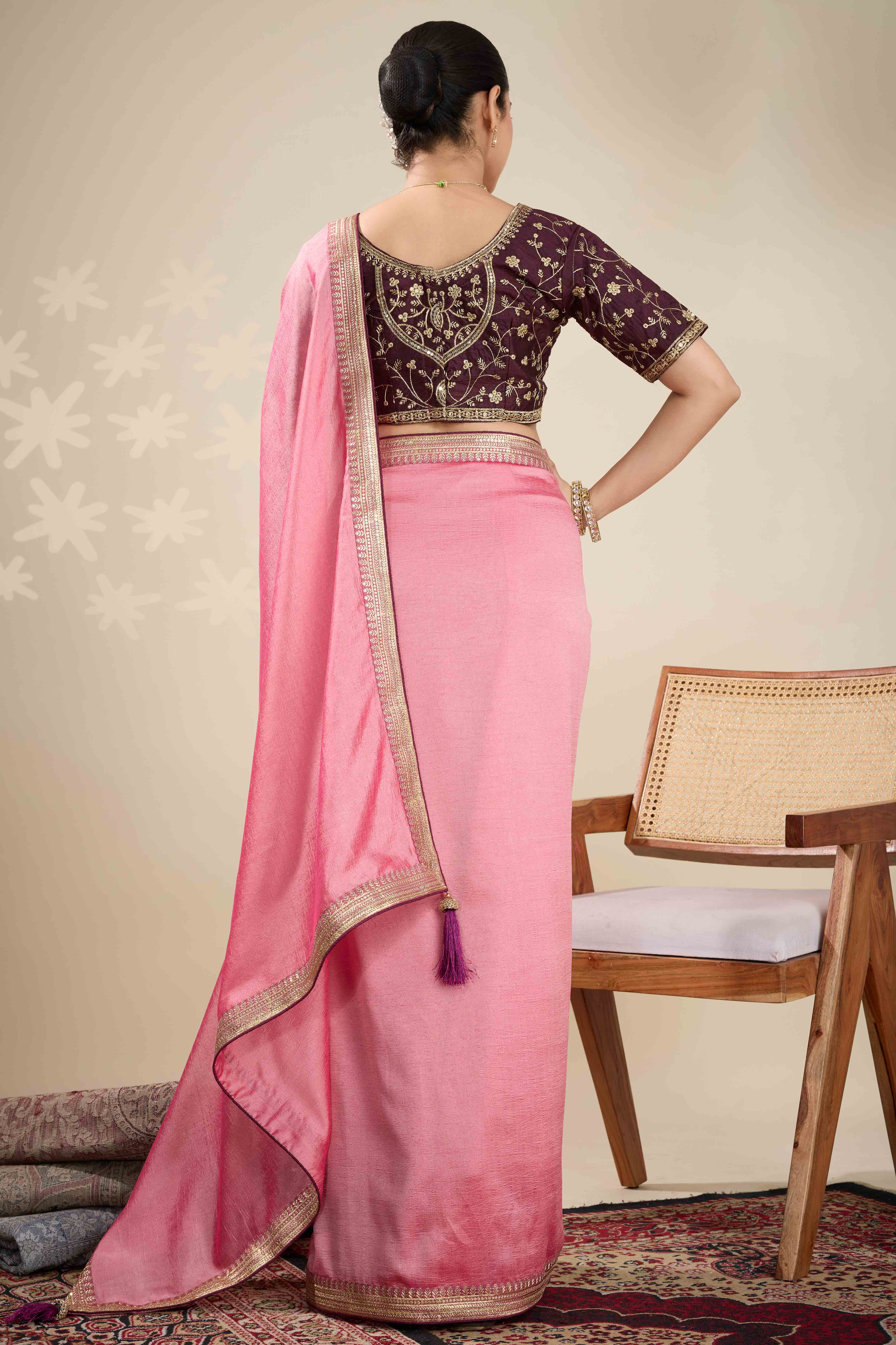 Graceful Vichitra Silk Saree in Baby Pink with Embroidered Bordering