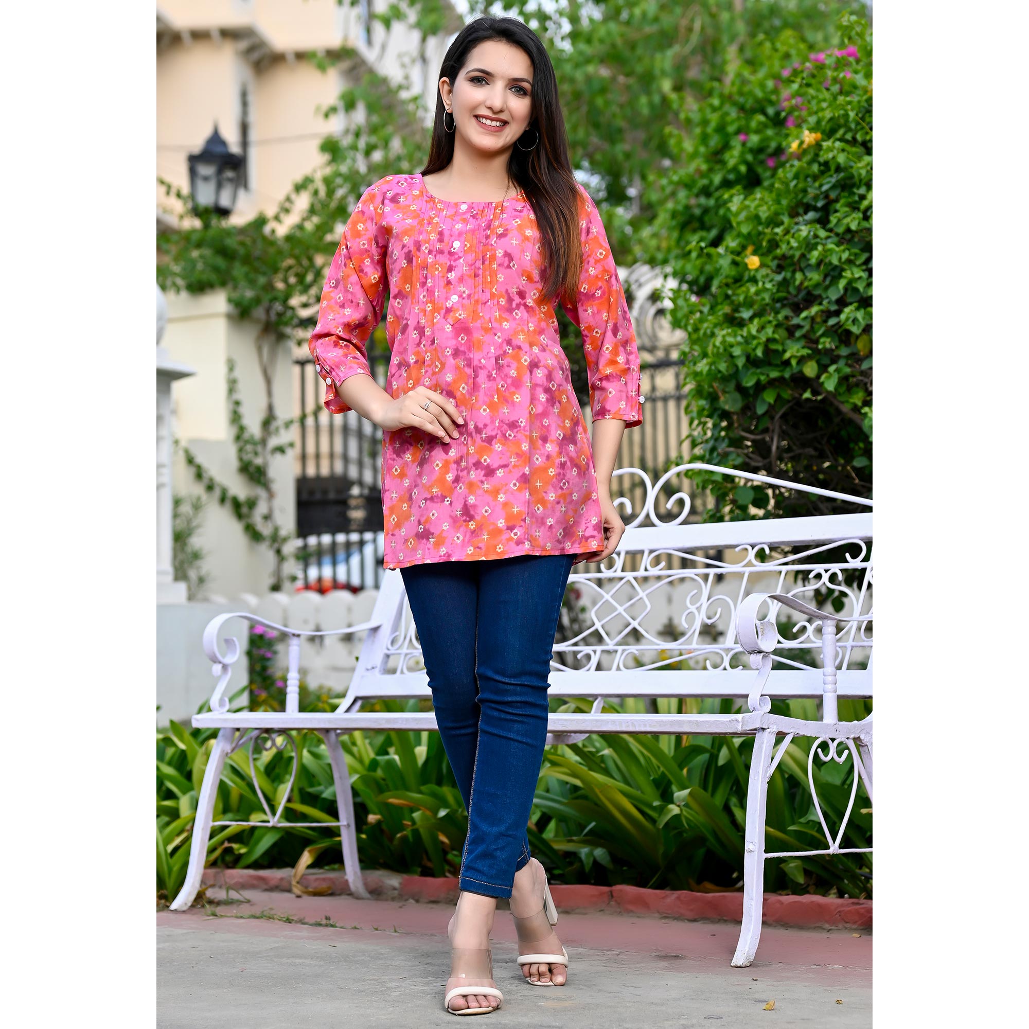 Rose Pink Printed Chanderi Top