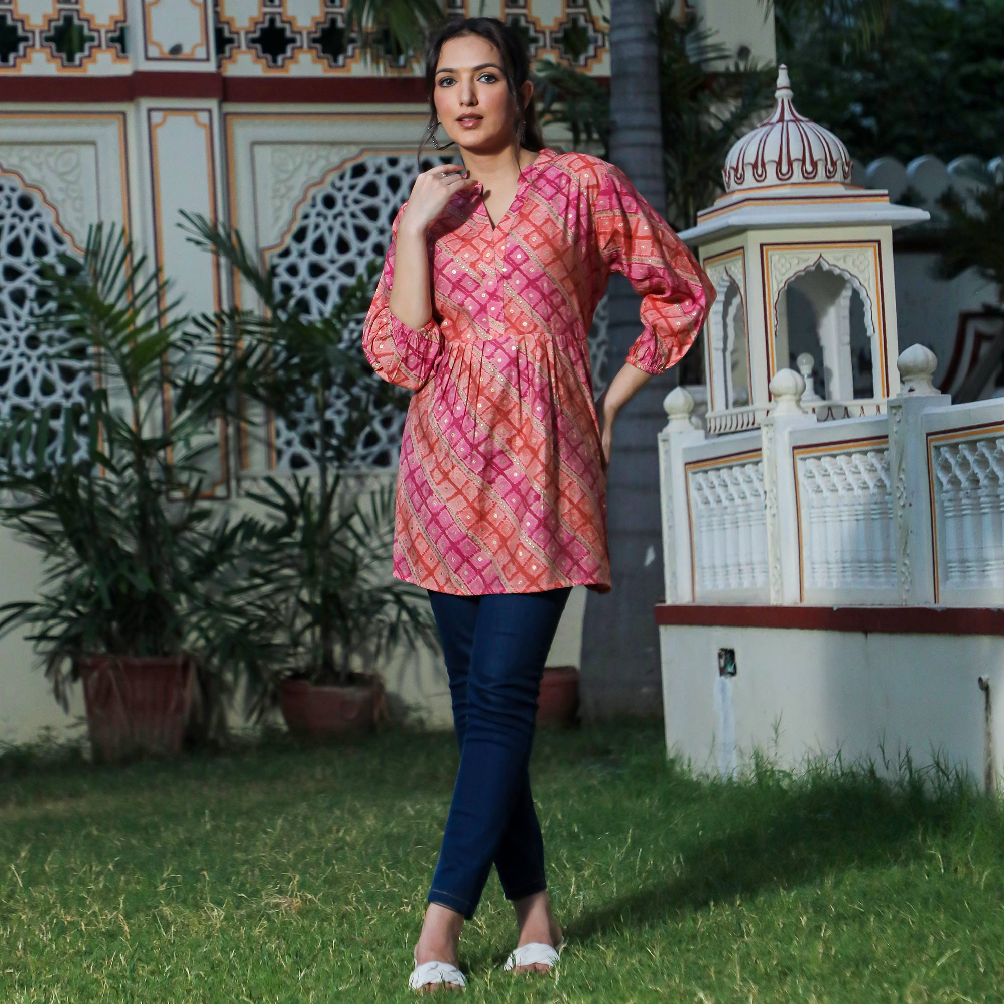 Peach Foil Printed Modal Top