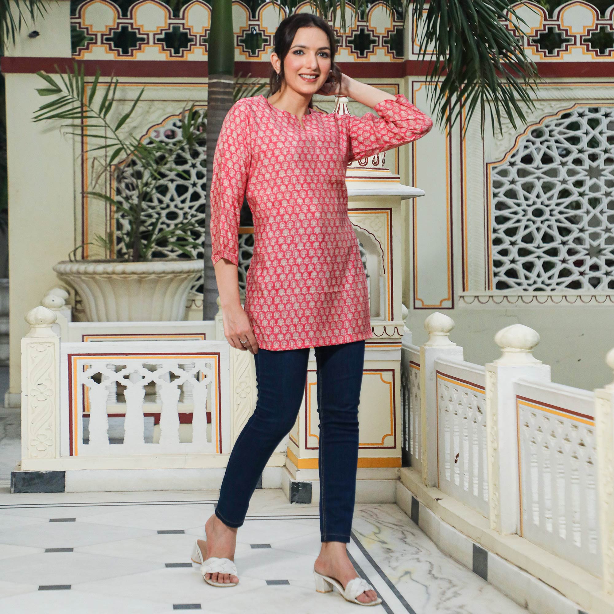 Pink Floral Printed Modal Top