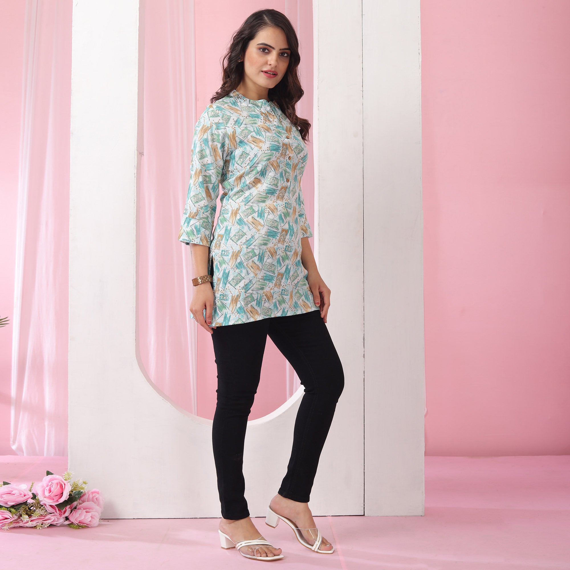 Green Foil Printed Rayon Top