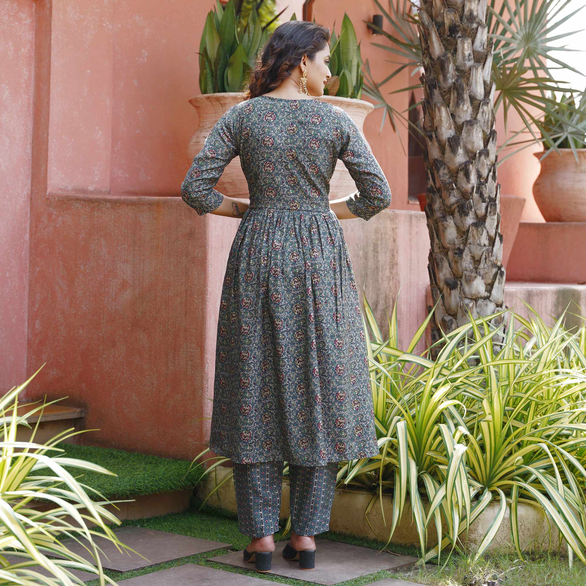 Grey Naira Cut Chanderi Silk Suit With Handcrafted