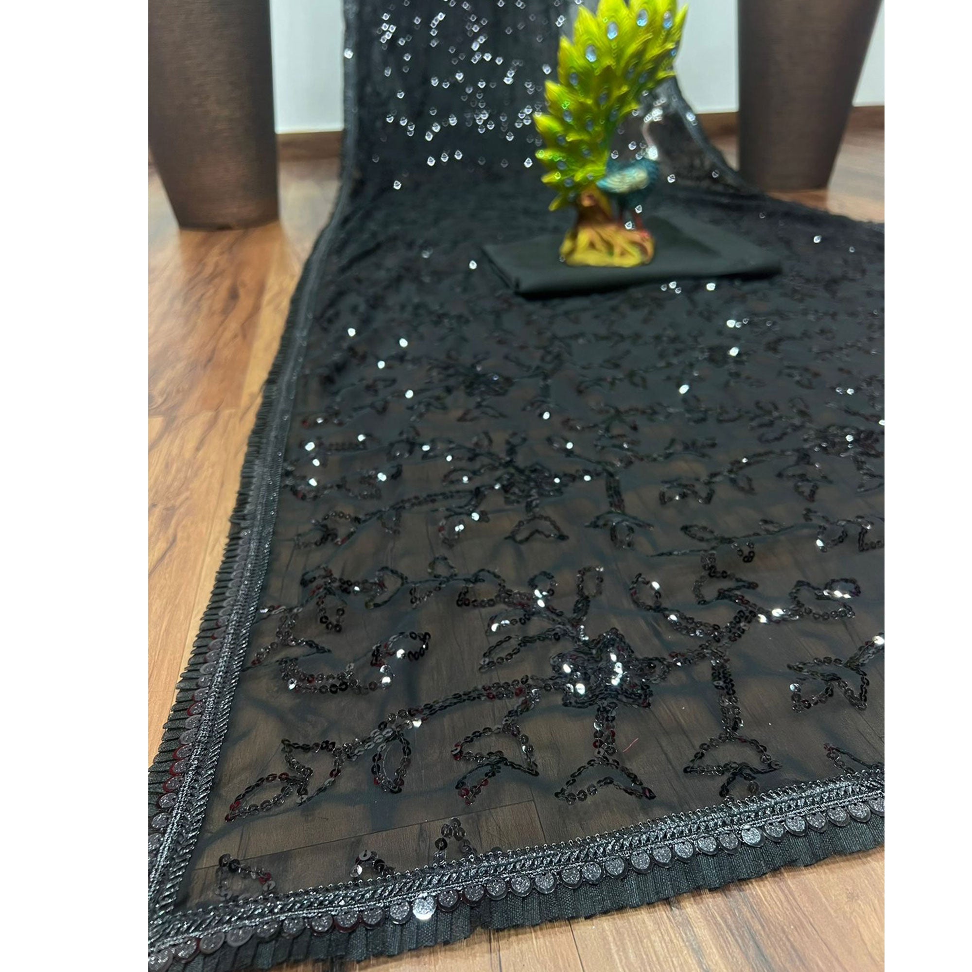 Black Sequins Embroidered Georgette Saree