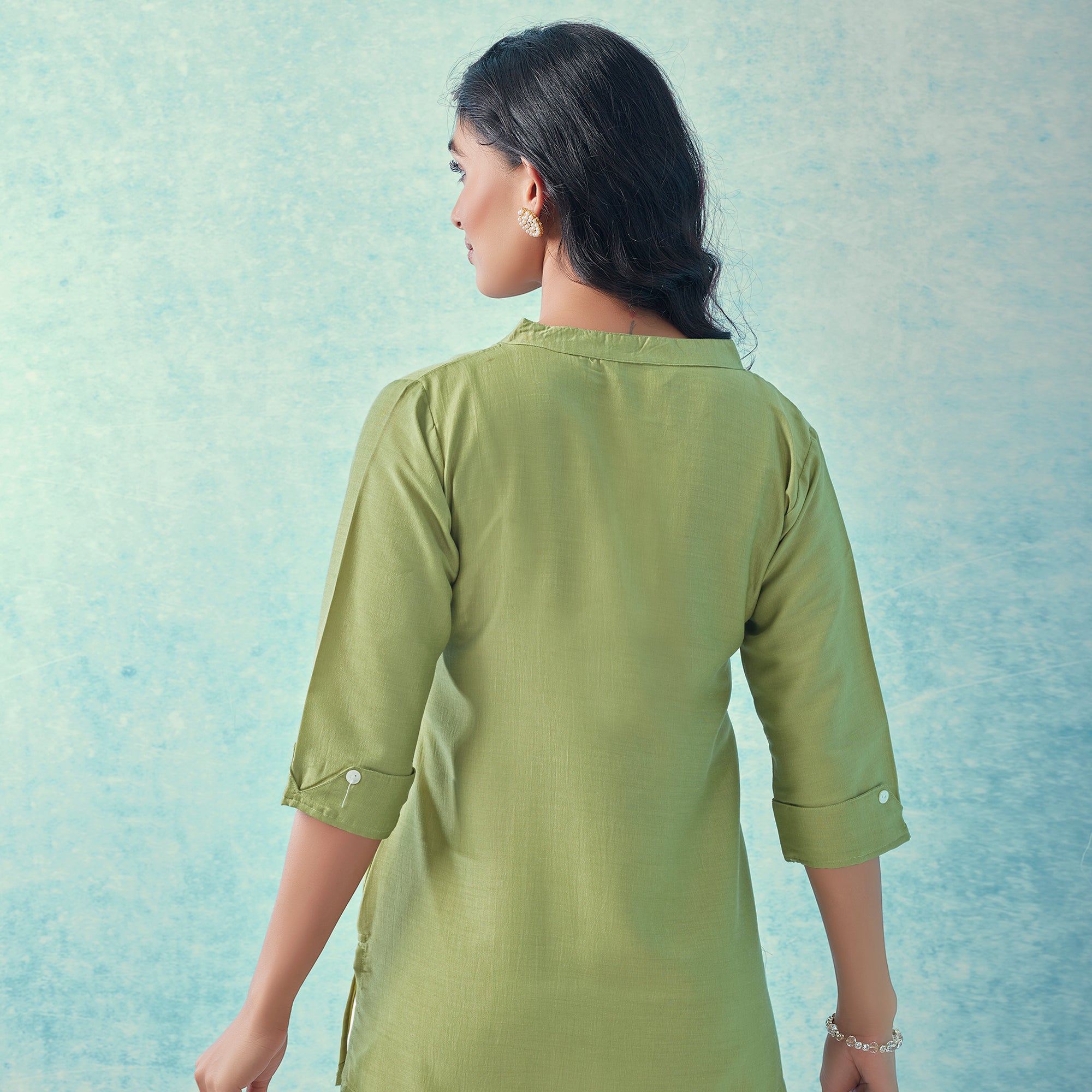 Green Solid Cotton Blend Top