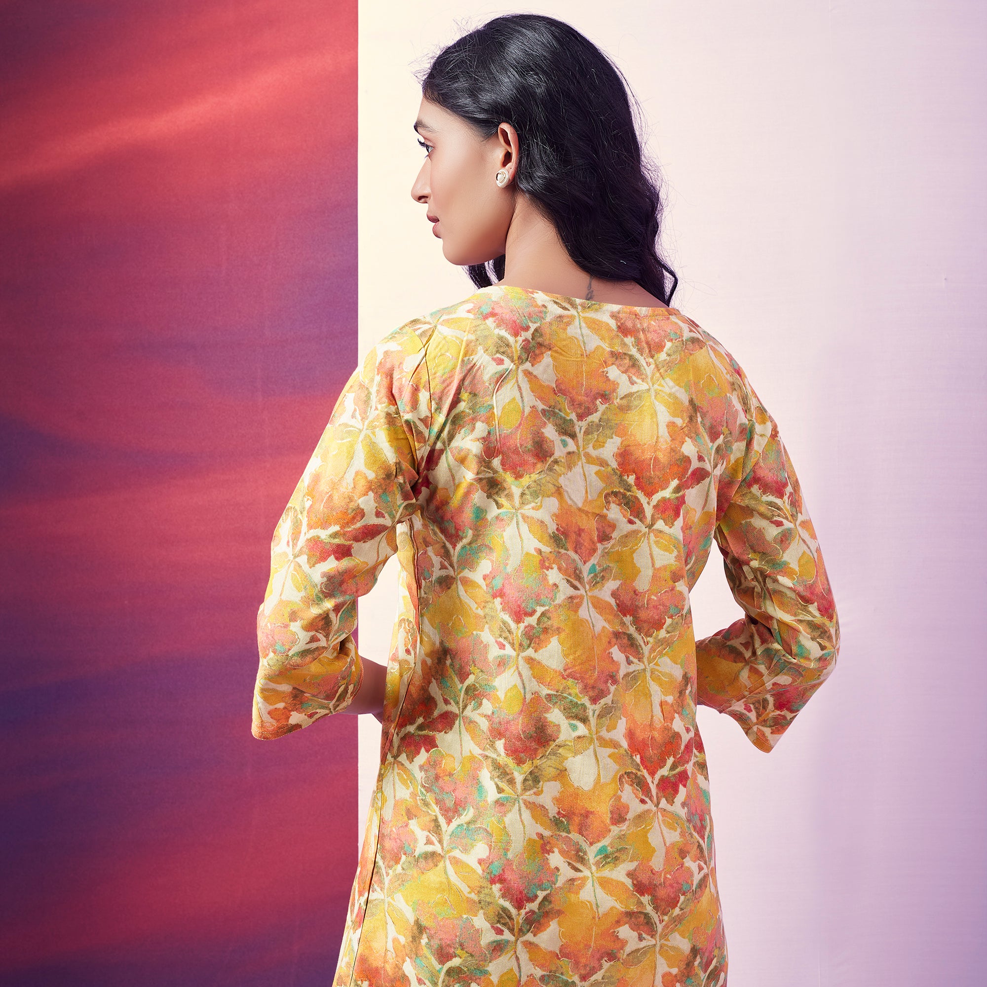 Yellow Floral Foil Printed Rayon Top