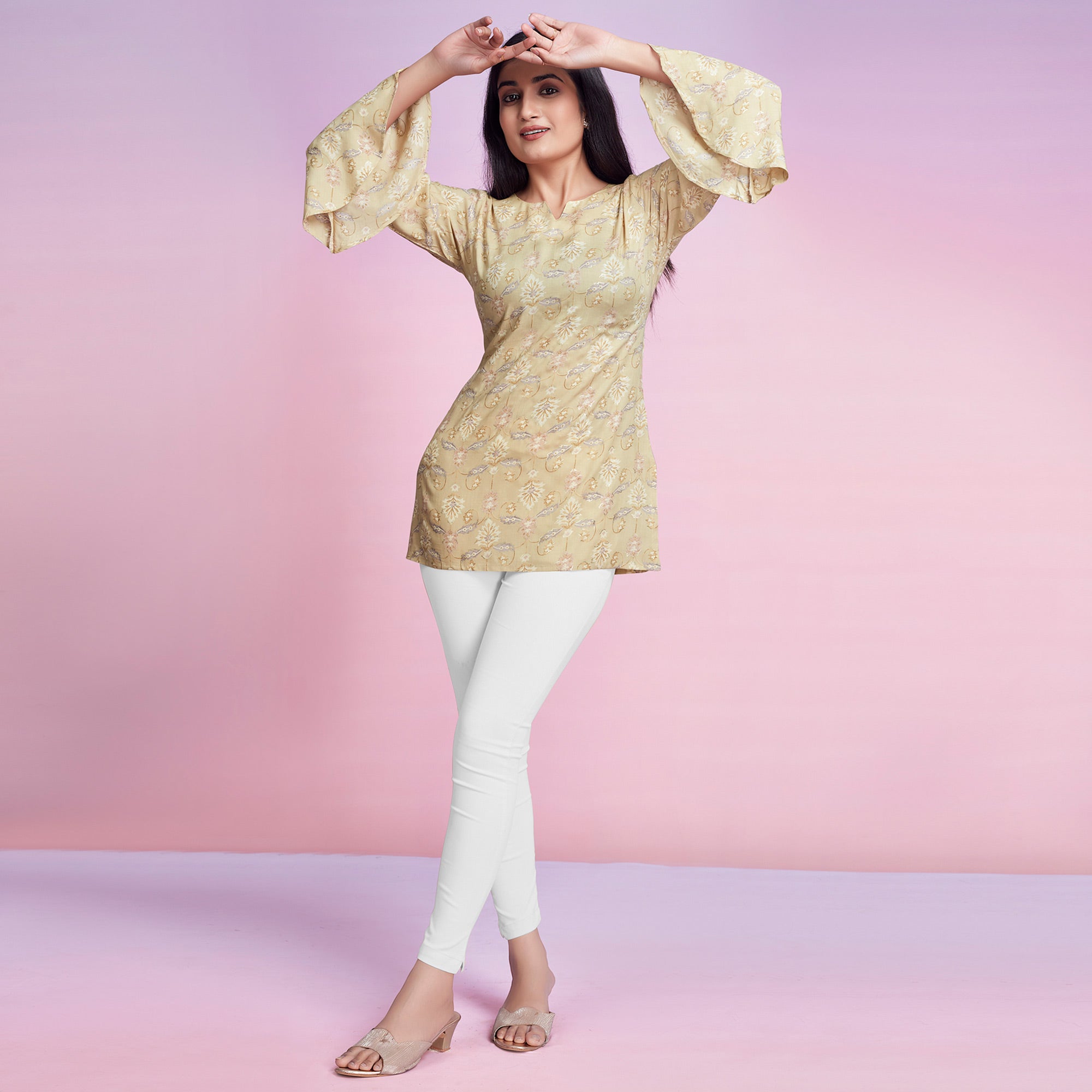 Chikoo Floral Foil Printed Chanderi Silk Top