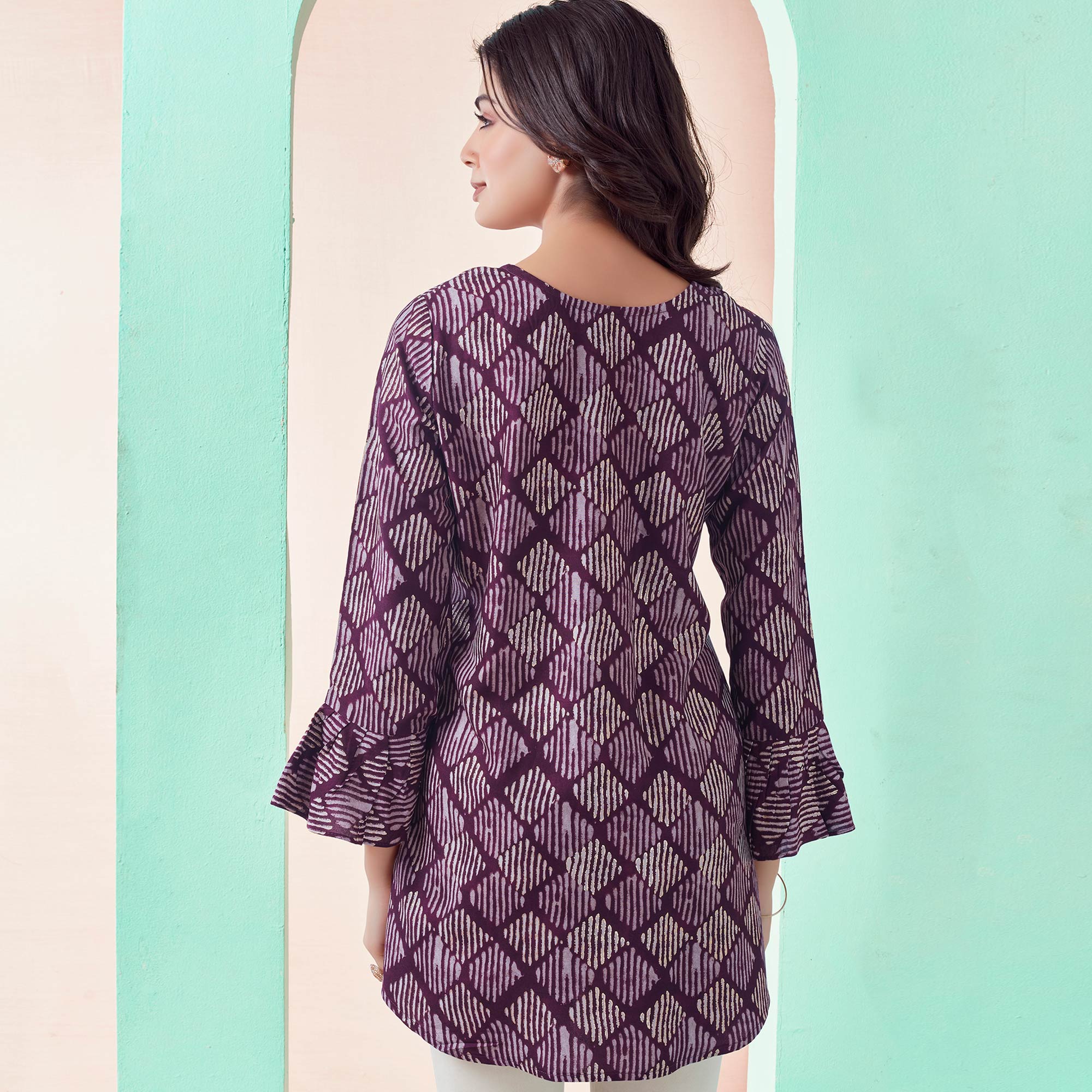 Purple Printed Chanderi Silk Straight Top