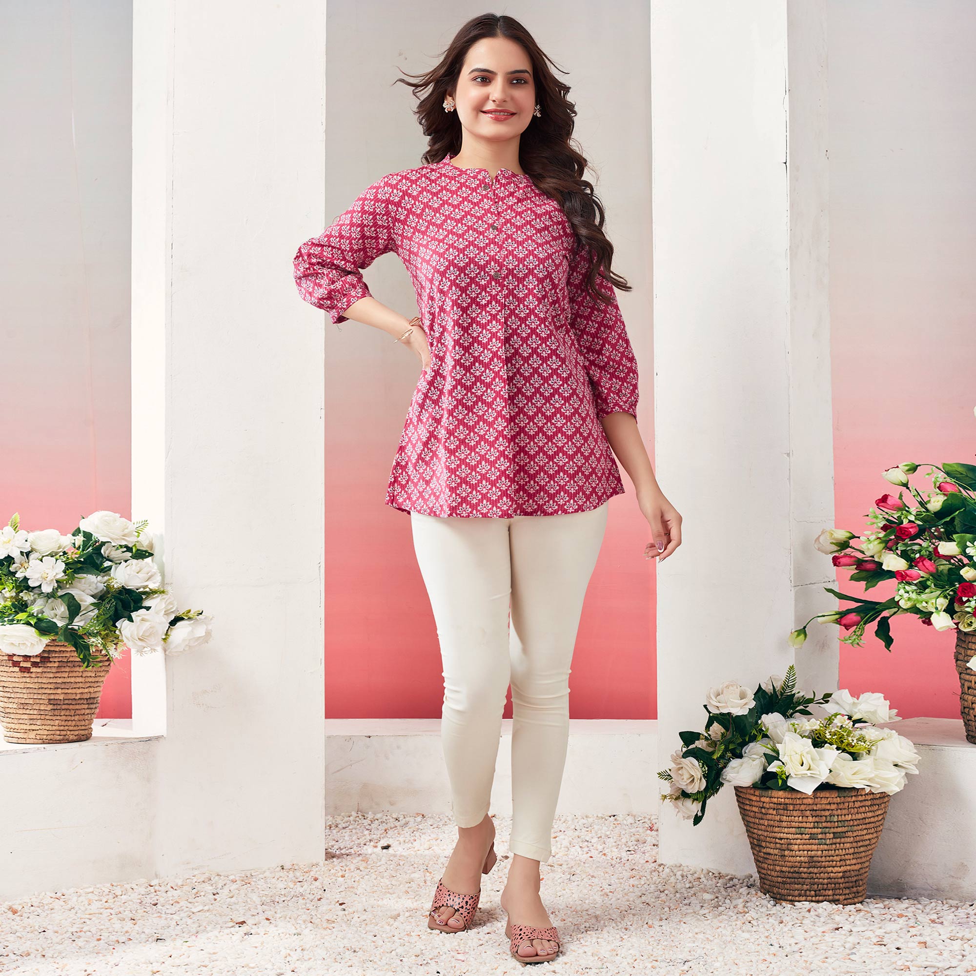 Red Printed Pure Cotton A-Line Top