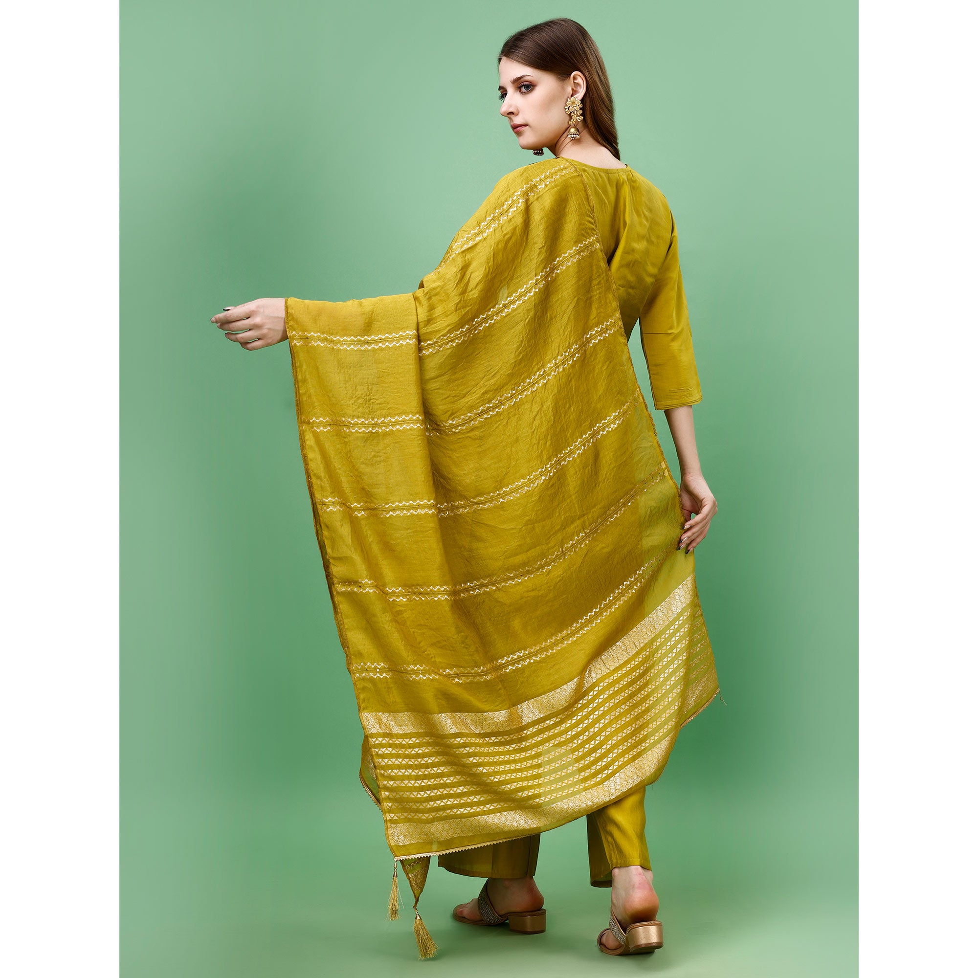 Mehendi Green Mirror Embroidered Viscose Salwar Suit