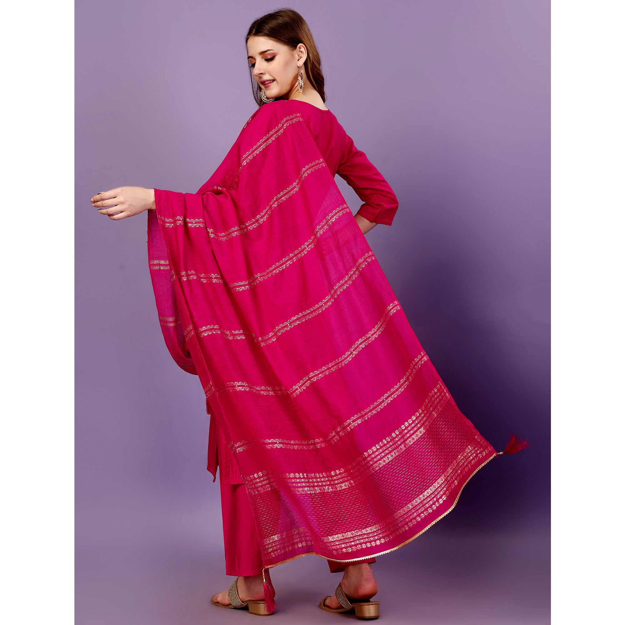 Rani Pink Mirror Embroidered Viscose Salwar Suit