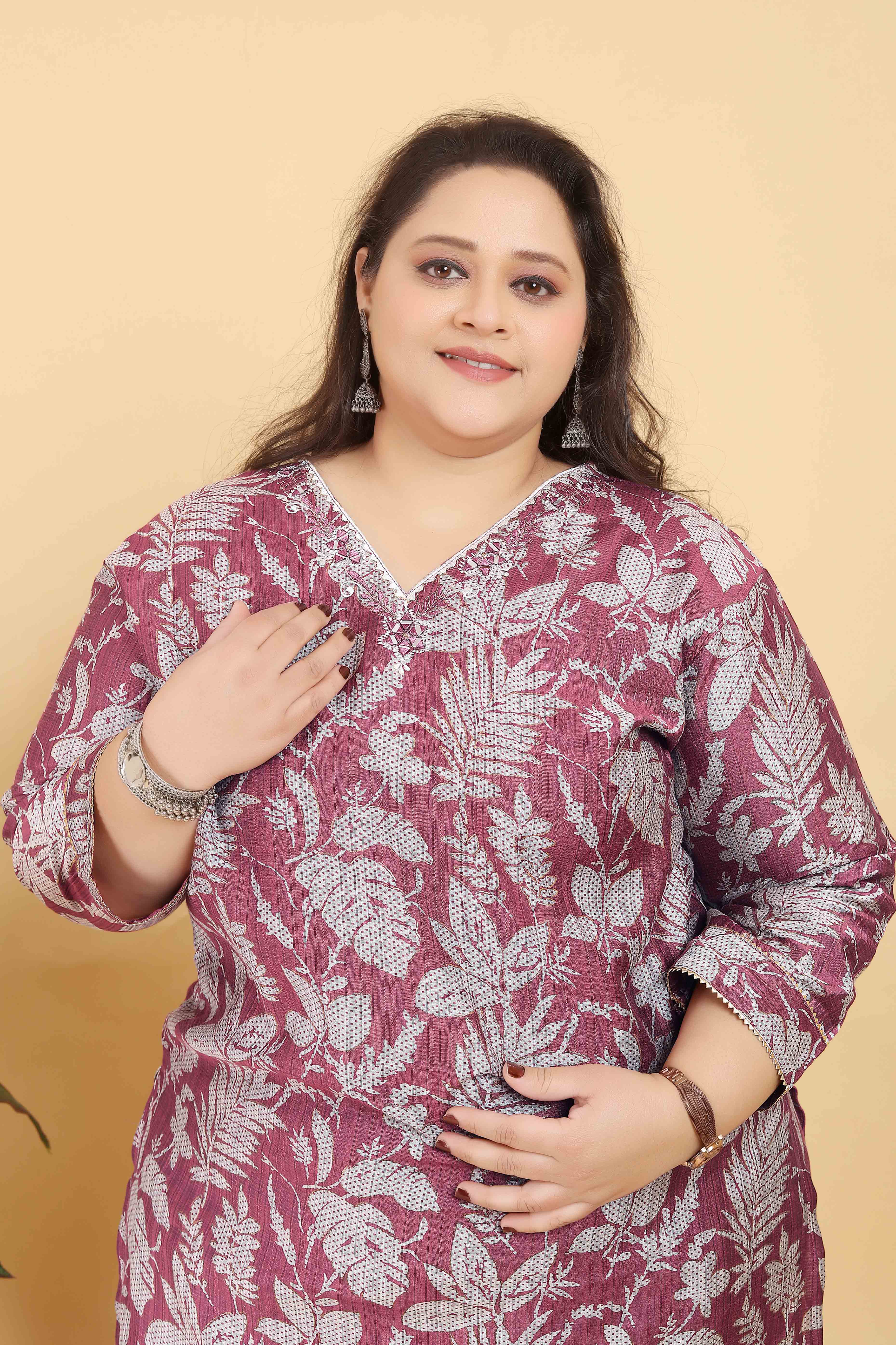 Onion Pink Floral Foil Printed With Mirror Handwork Viscose Salwar Suit