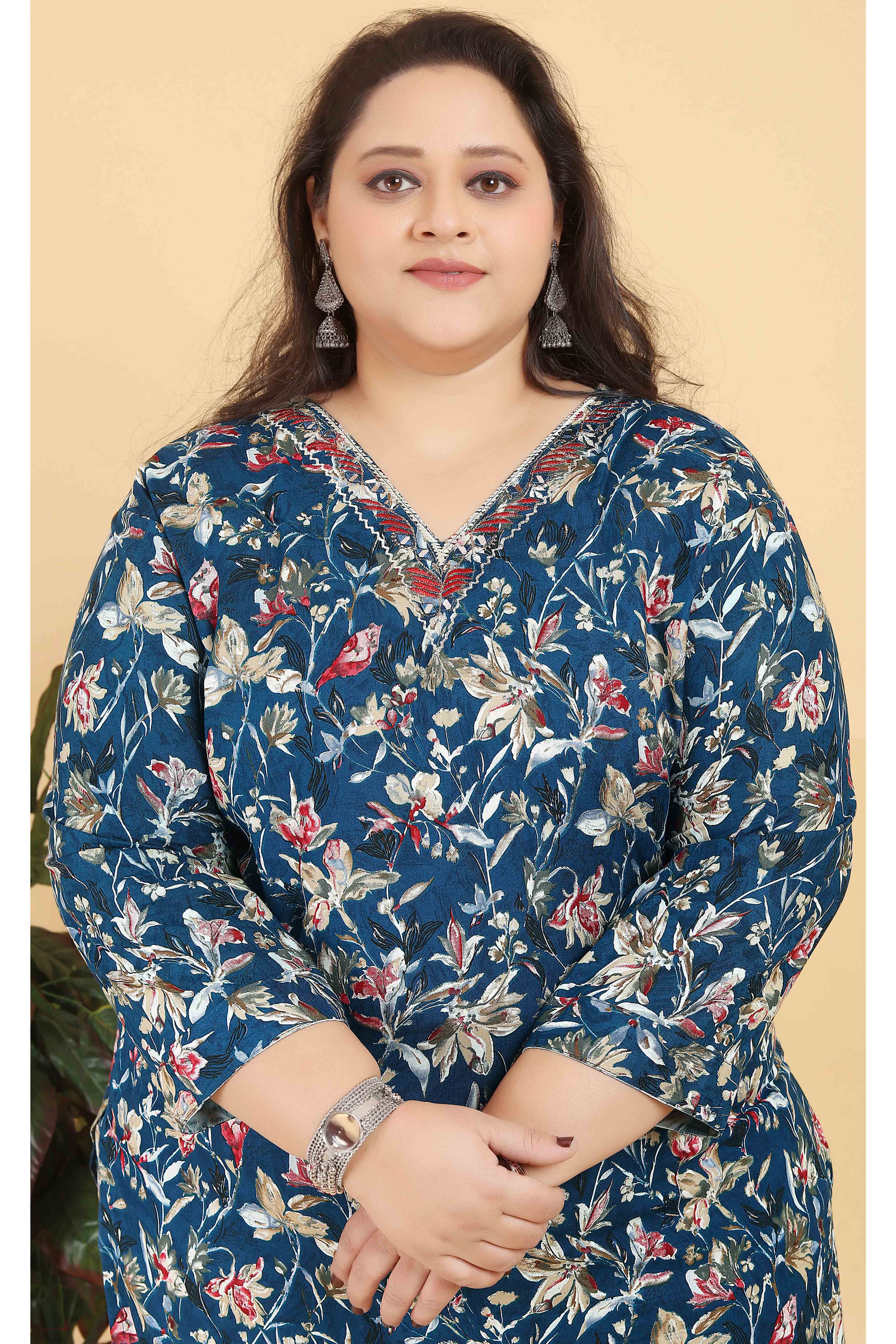 Blue Floral Foil Printed With Mirror Handwork Rayon Salwar Suit