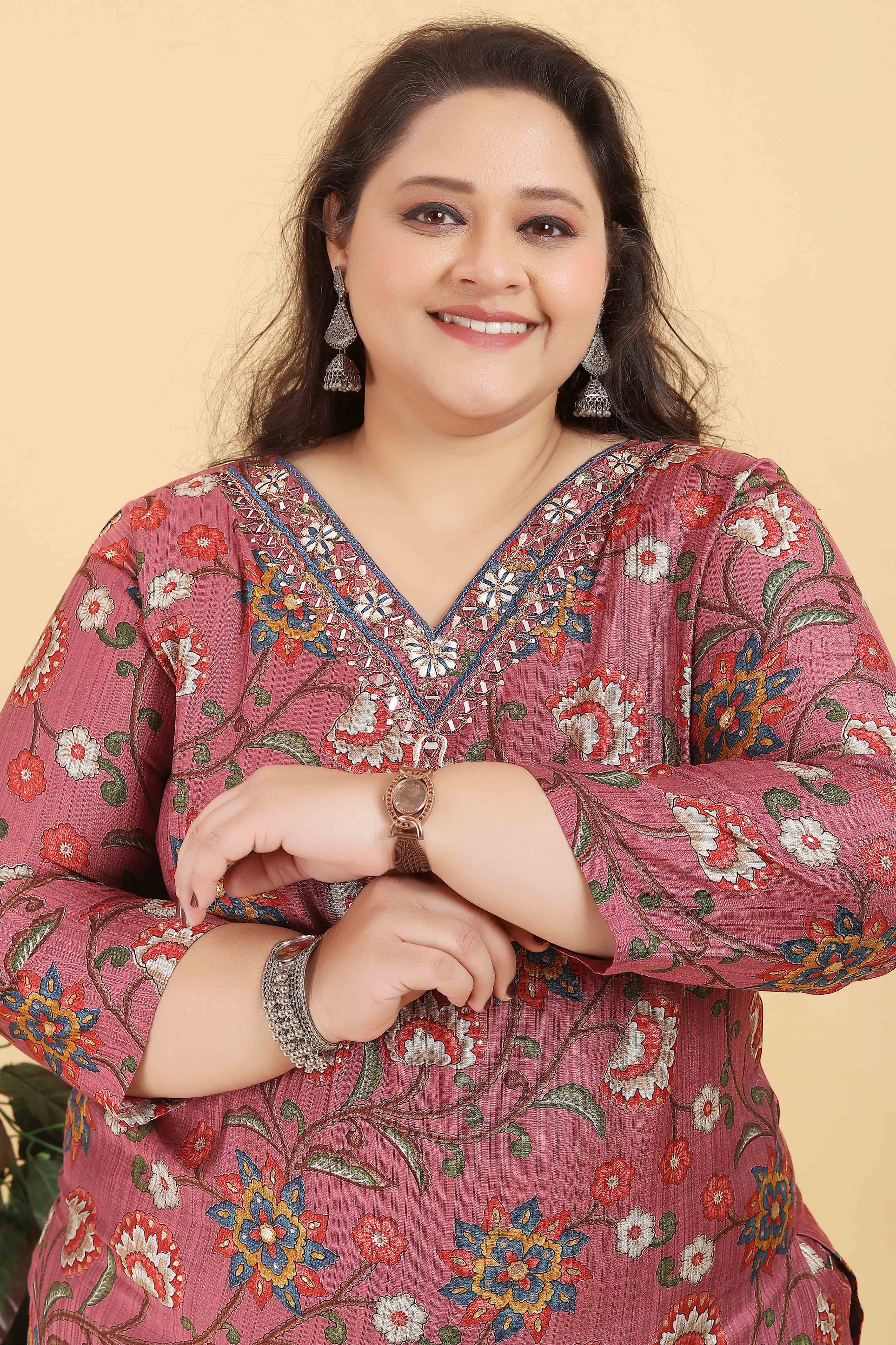 Onion Pink Floral Foil Printed With Mirror Handwork Viscose Salwar Suit