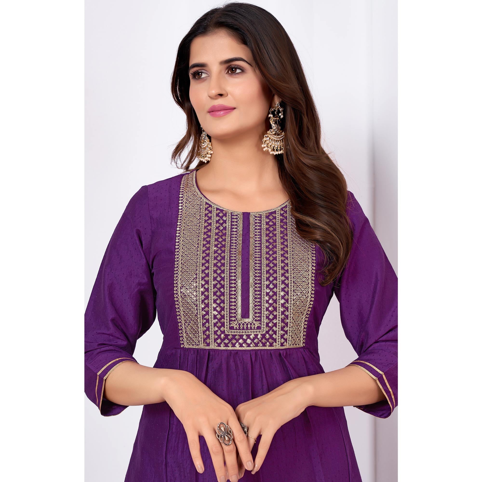 Purple Embroidered Art Silk Salwar Suit