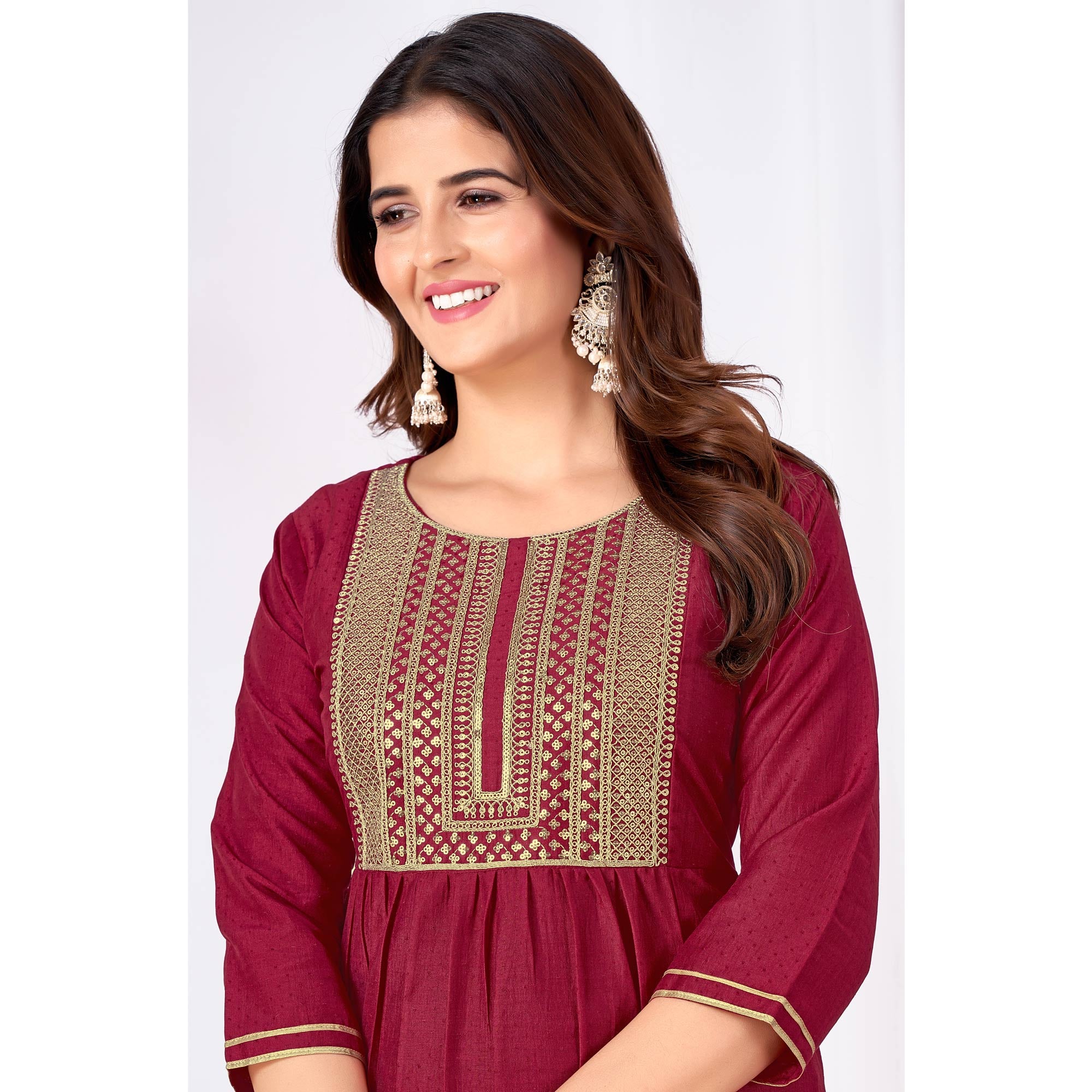 Dark Magenta Embroidered Art Silk Salwar Suit