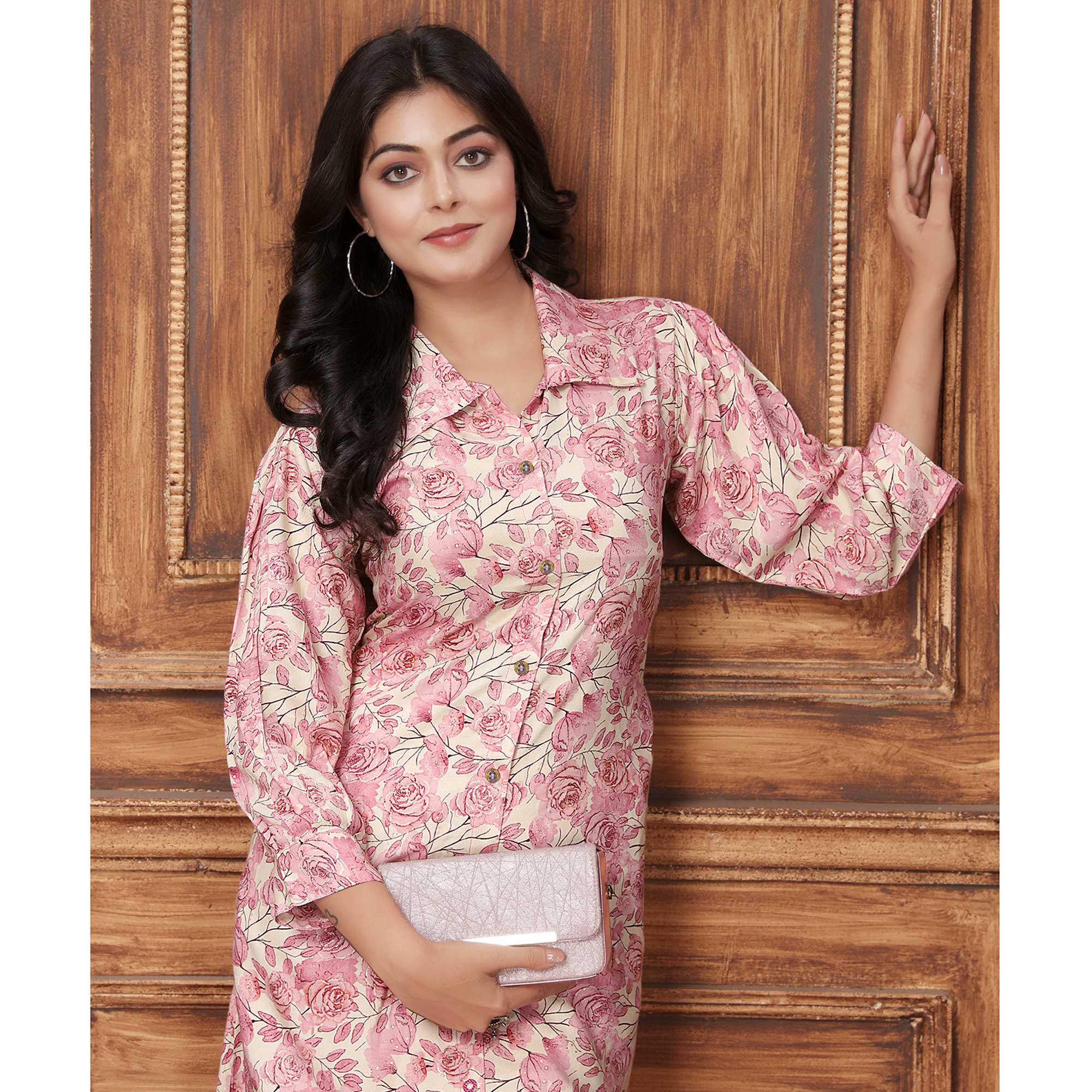 Pink Floral Printed Rayon Co-Ord Set