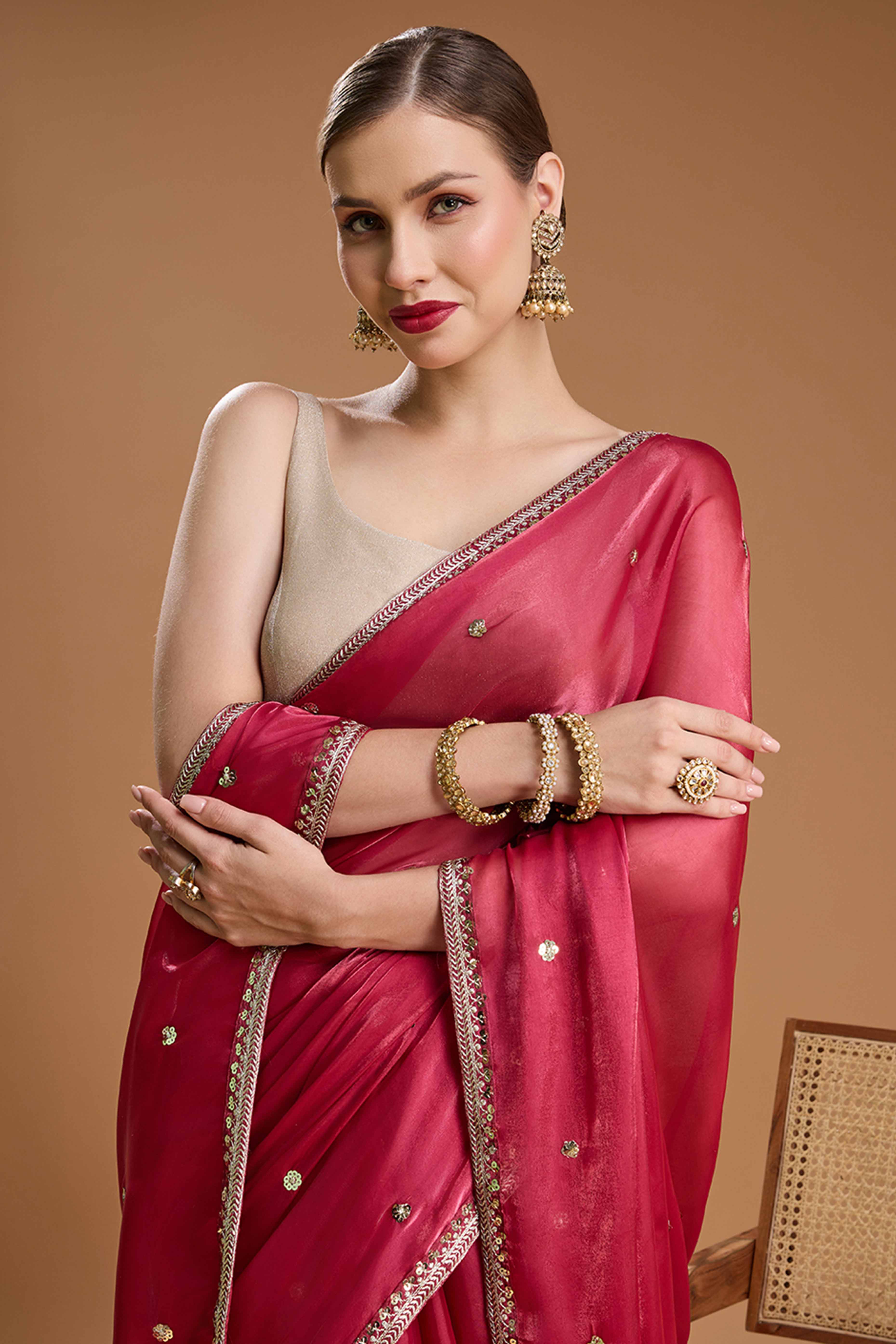 Pink Organza Saree Enhanced with Elegant Sequins Embellishments