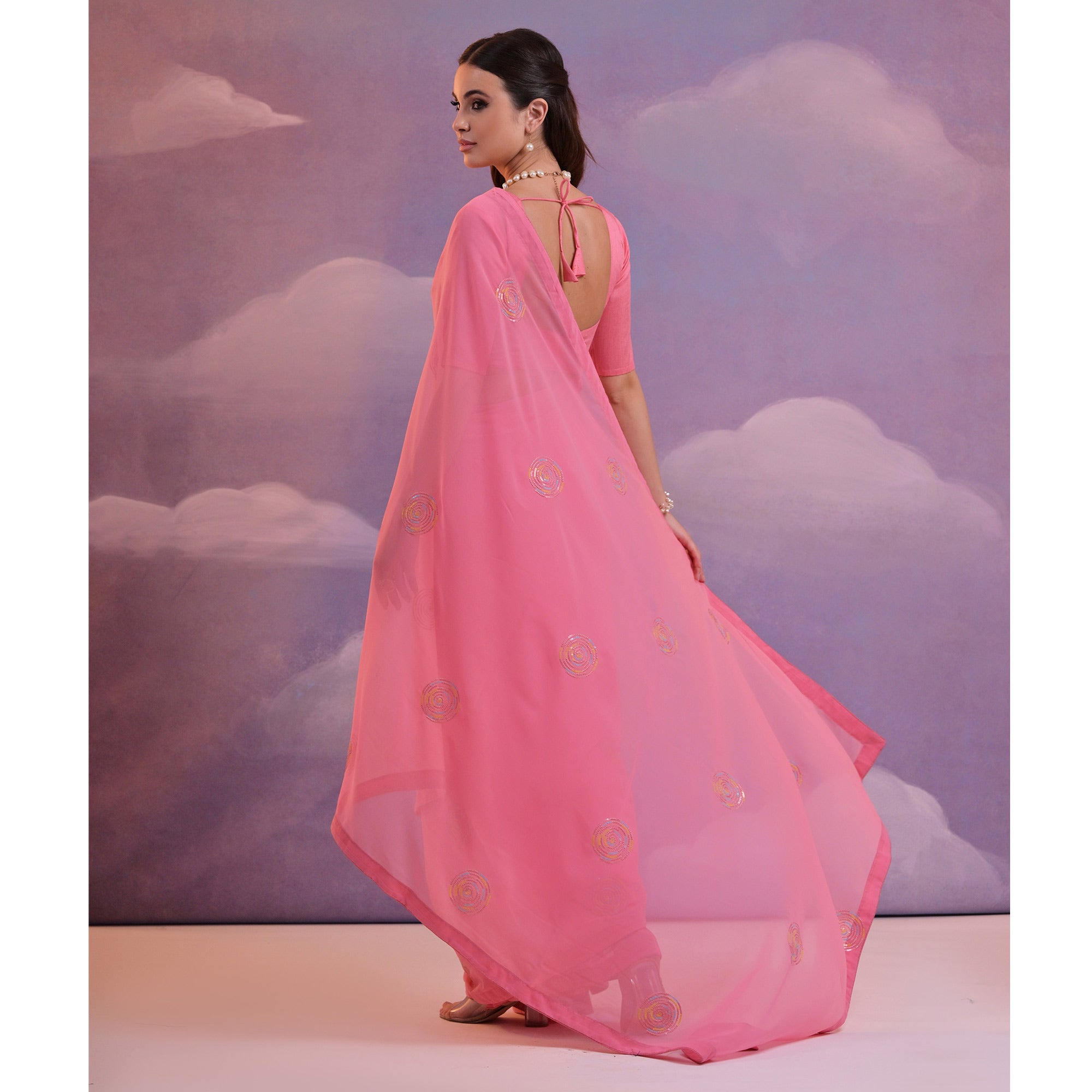 Pink Sequins Embroidered Georgette Saree