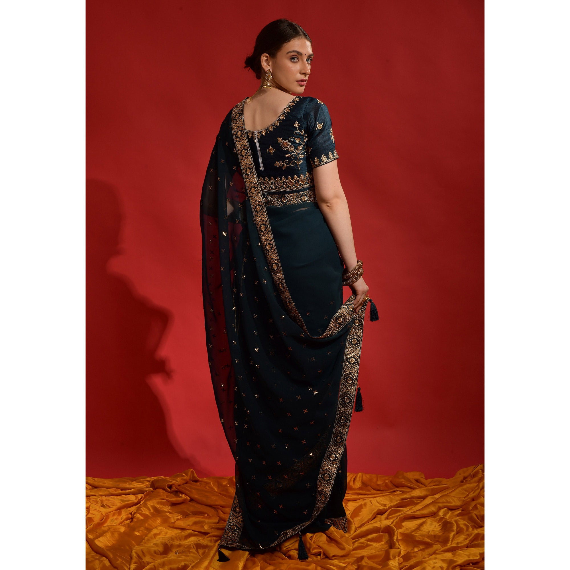 Blue Sequins Embroidered Georgette Saree