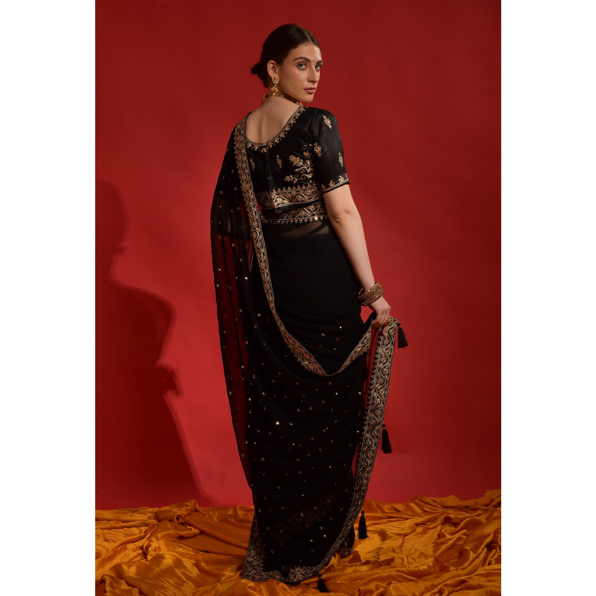 Black Sequins Embroidered Georgette Saree
