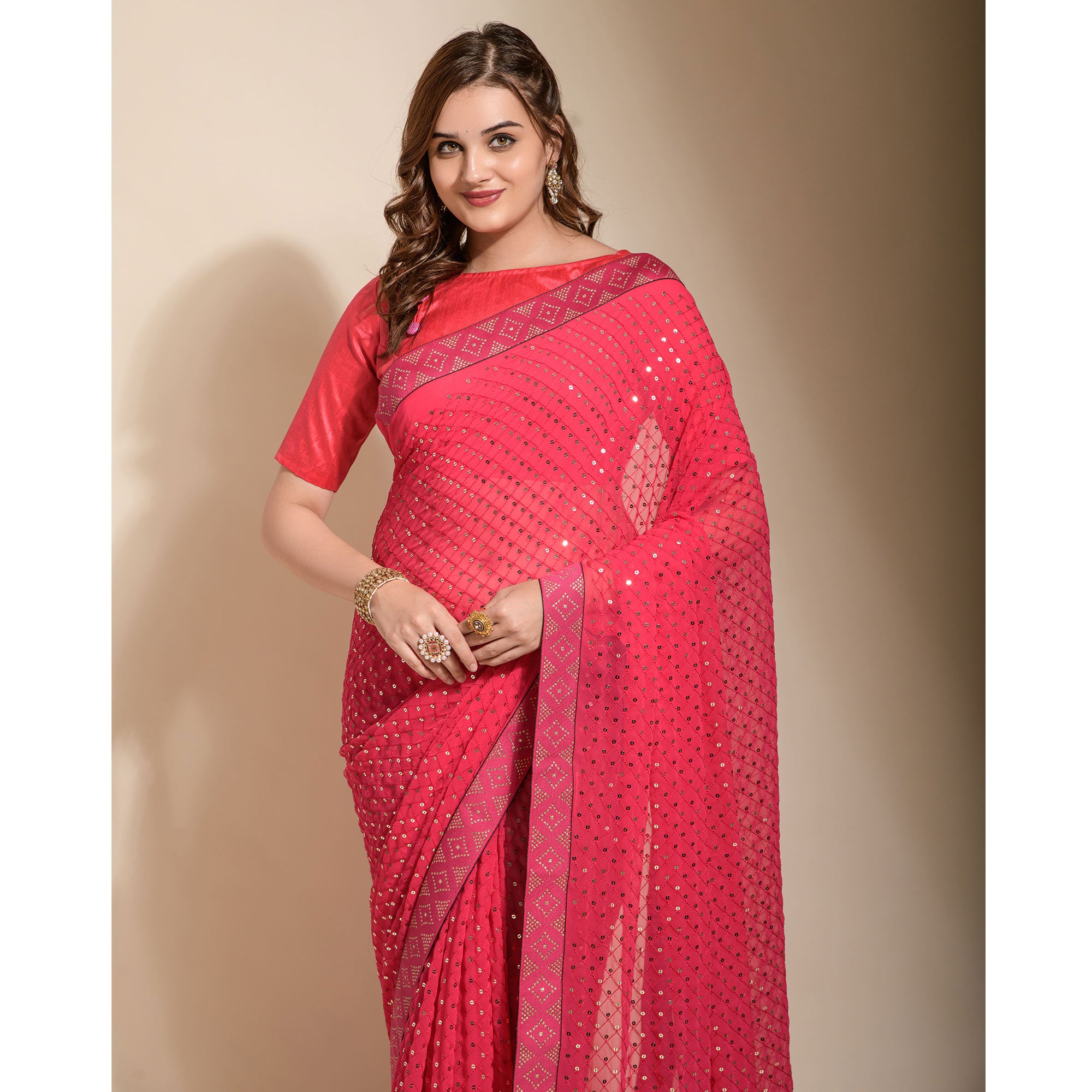 Pink Sequins Embroidered Georgette Saree