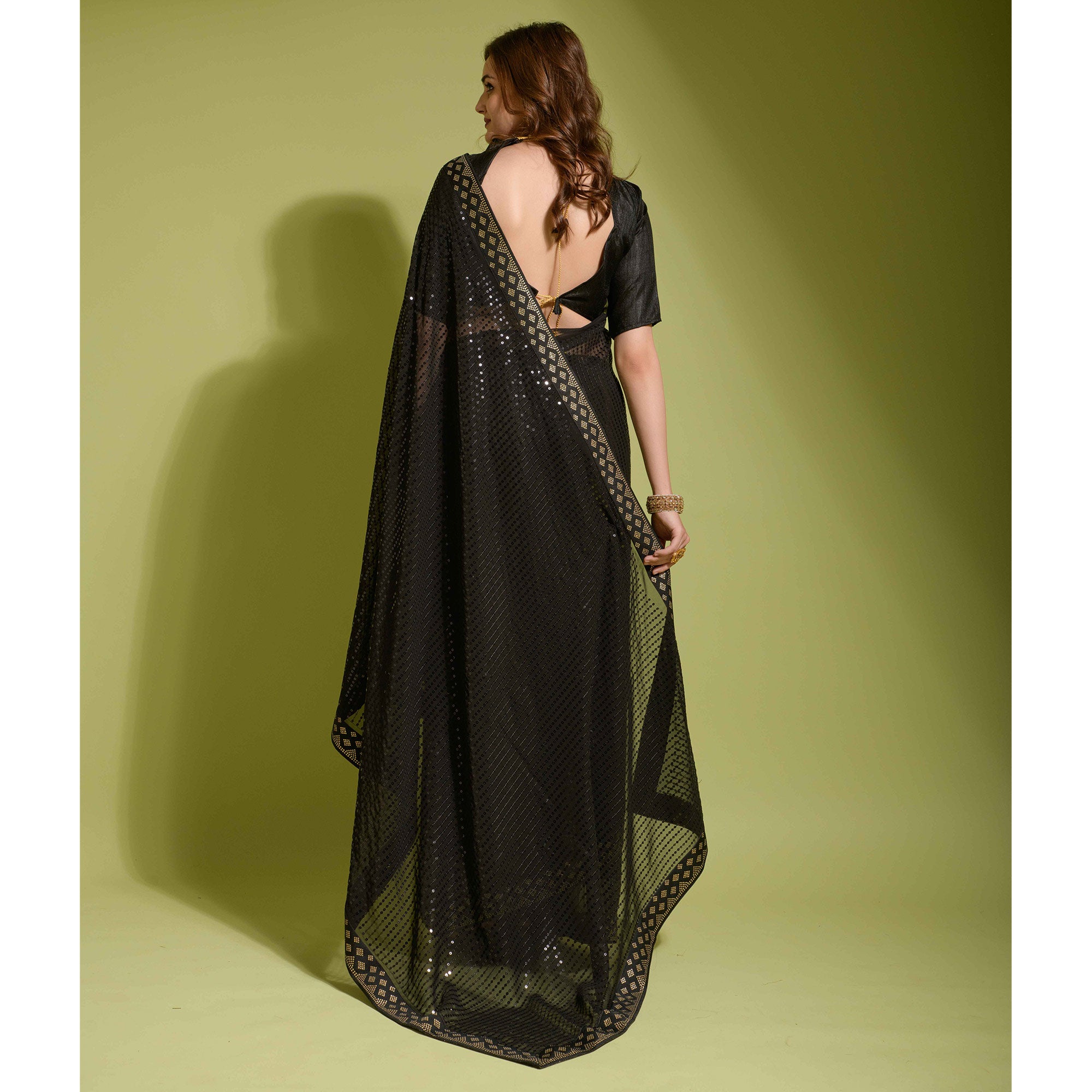 Black Sequins Embroidered Georgette Saree