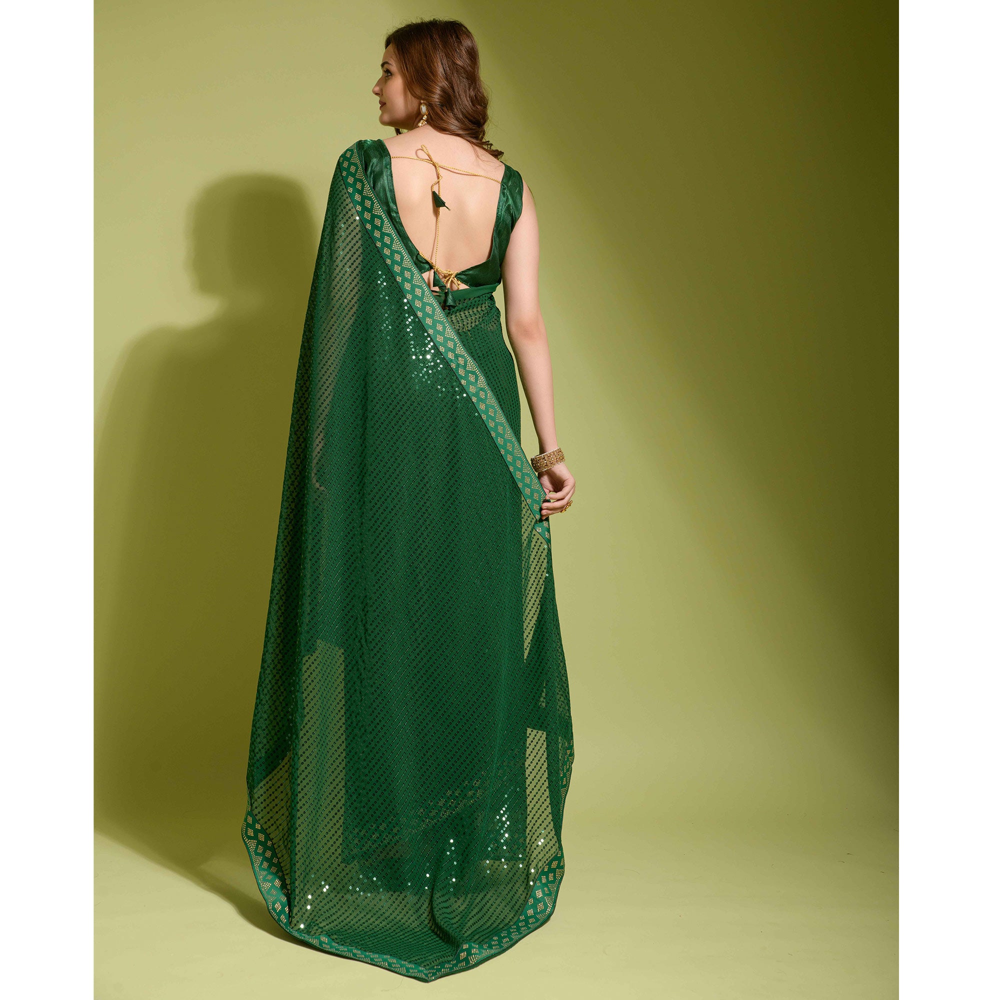 Green Sequins Embroidered Georgette Saree