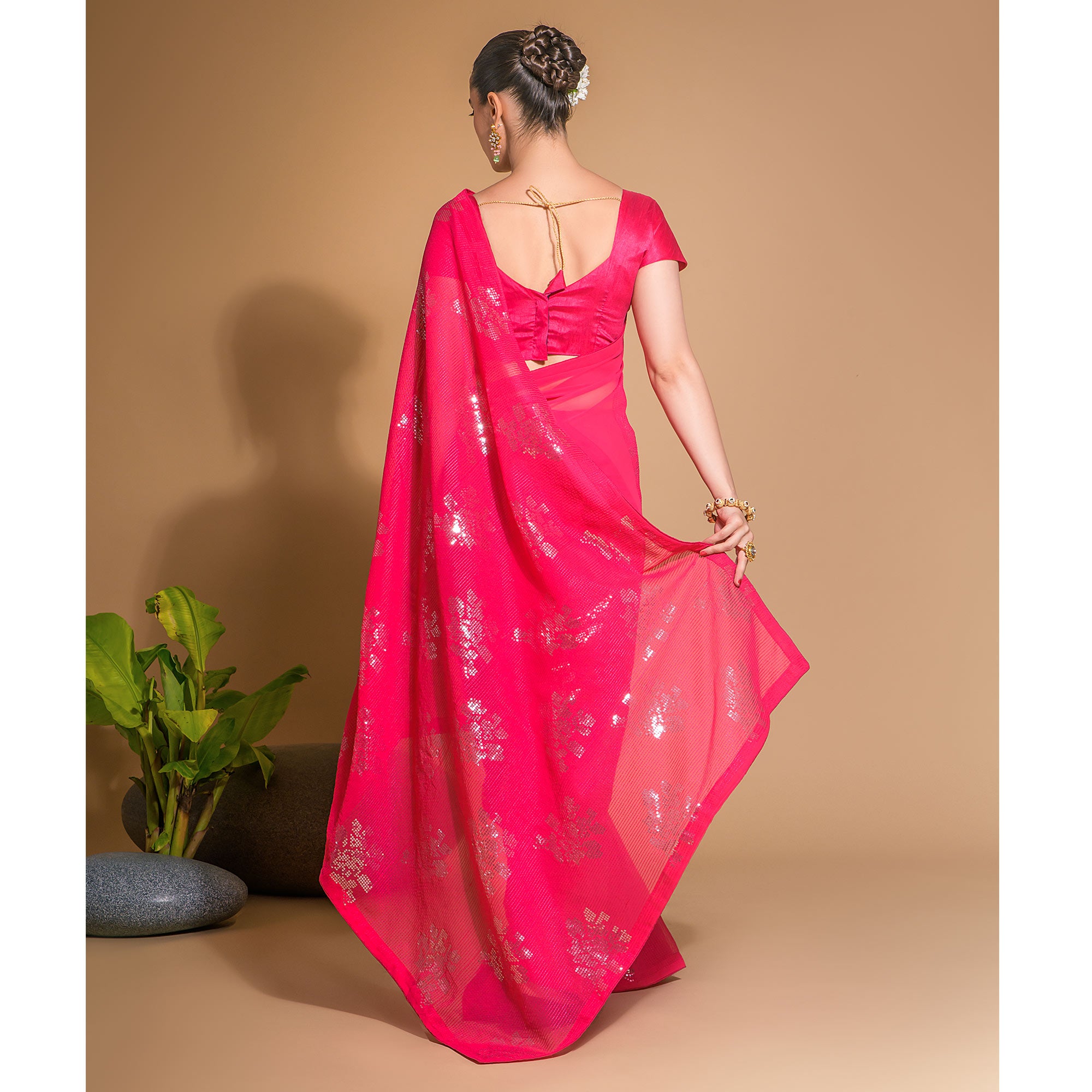 Pink Sequins Embroidered Georgette Saree
