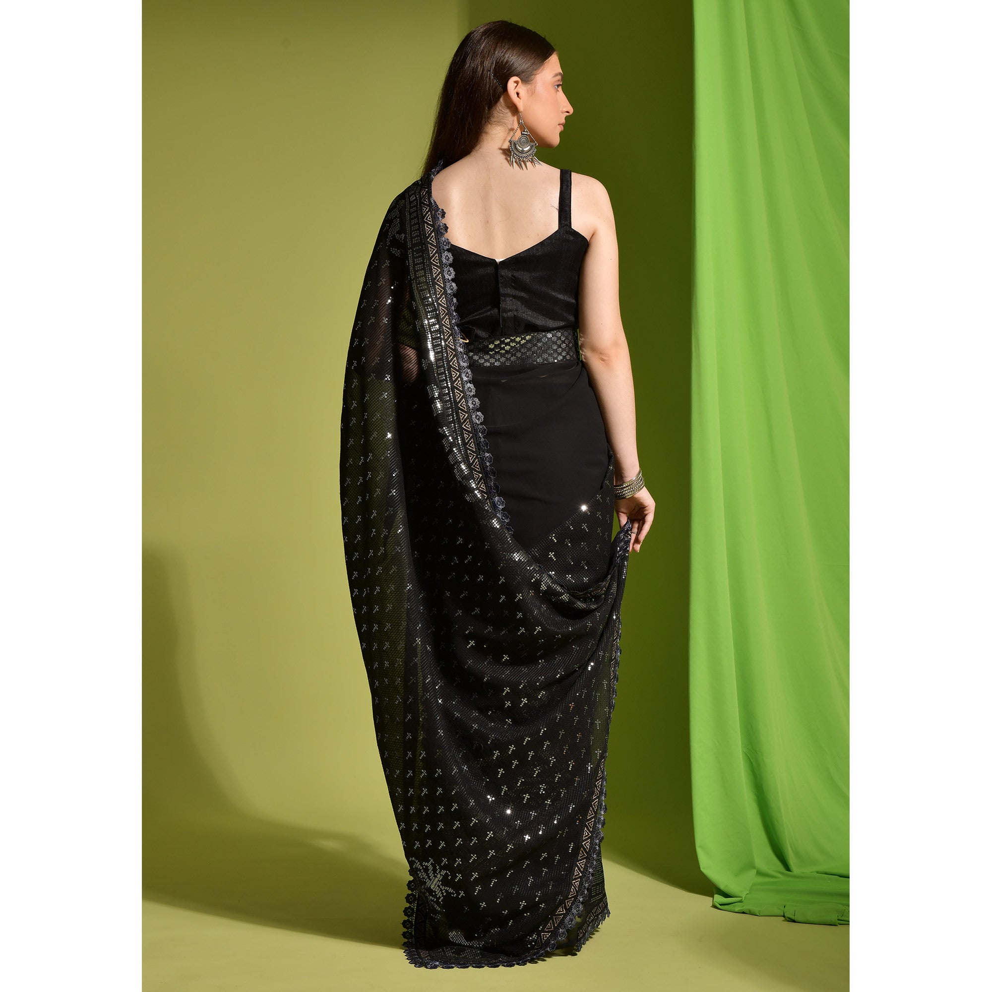 Black Sequins Embroidered Georgette Saree