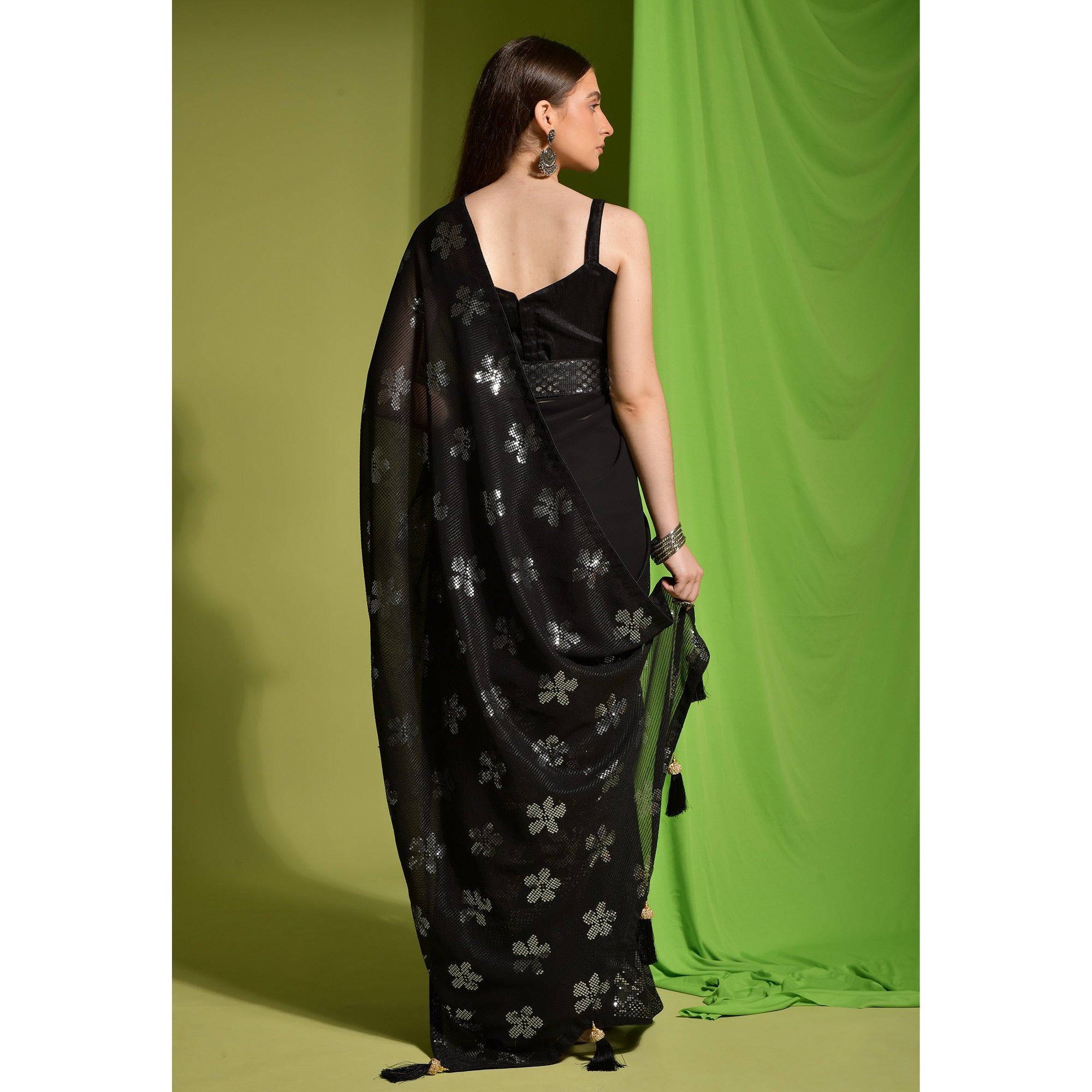 Black Sequins Embroidered Georgette Saree
